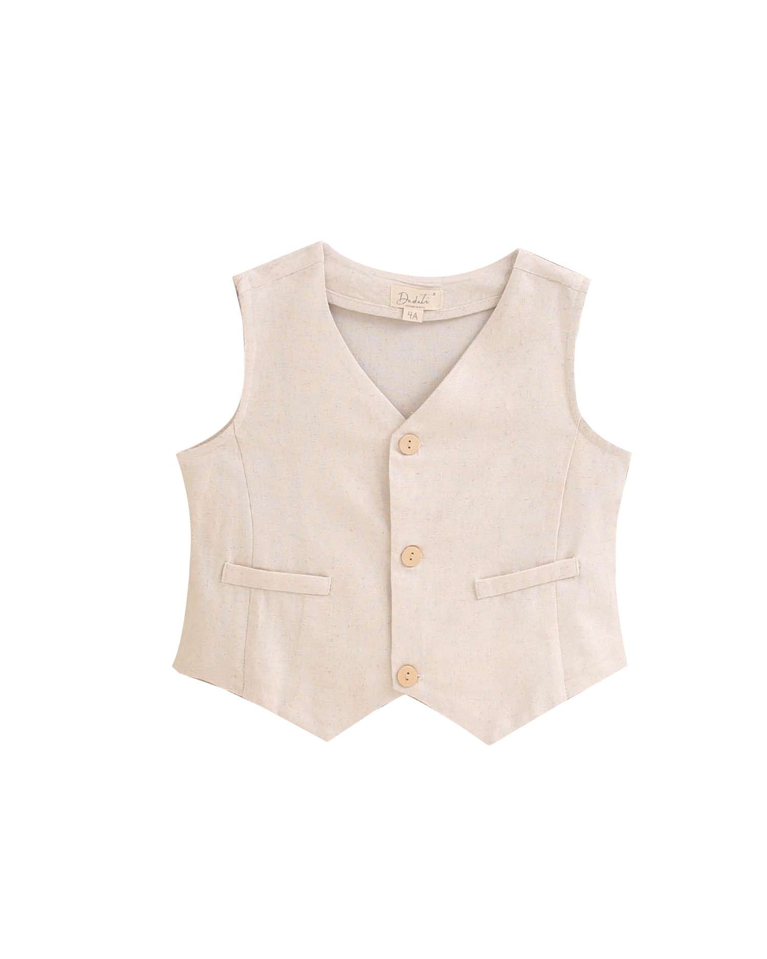 Colete Infantil de Linho Castanho-claro-4