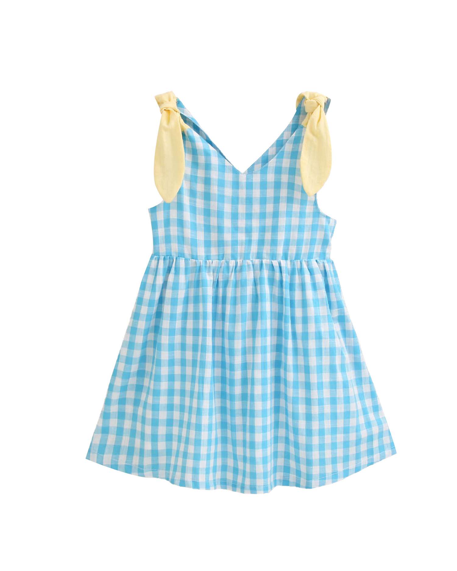 Vestido Infantil Aos Quadrados Vichy e Laços Dadati Azul-turquesa-4