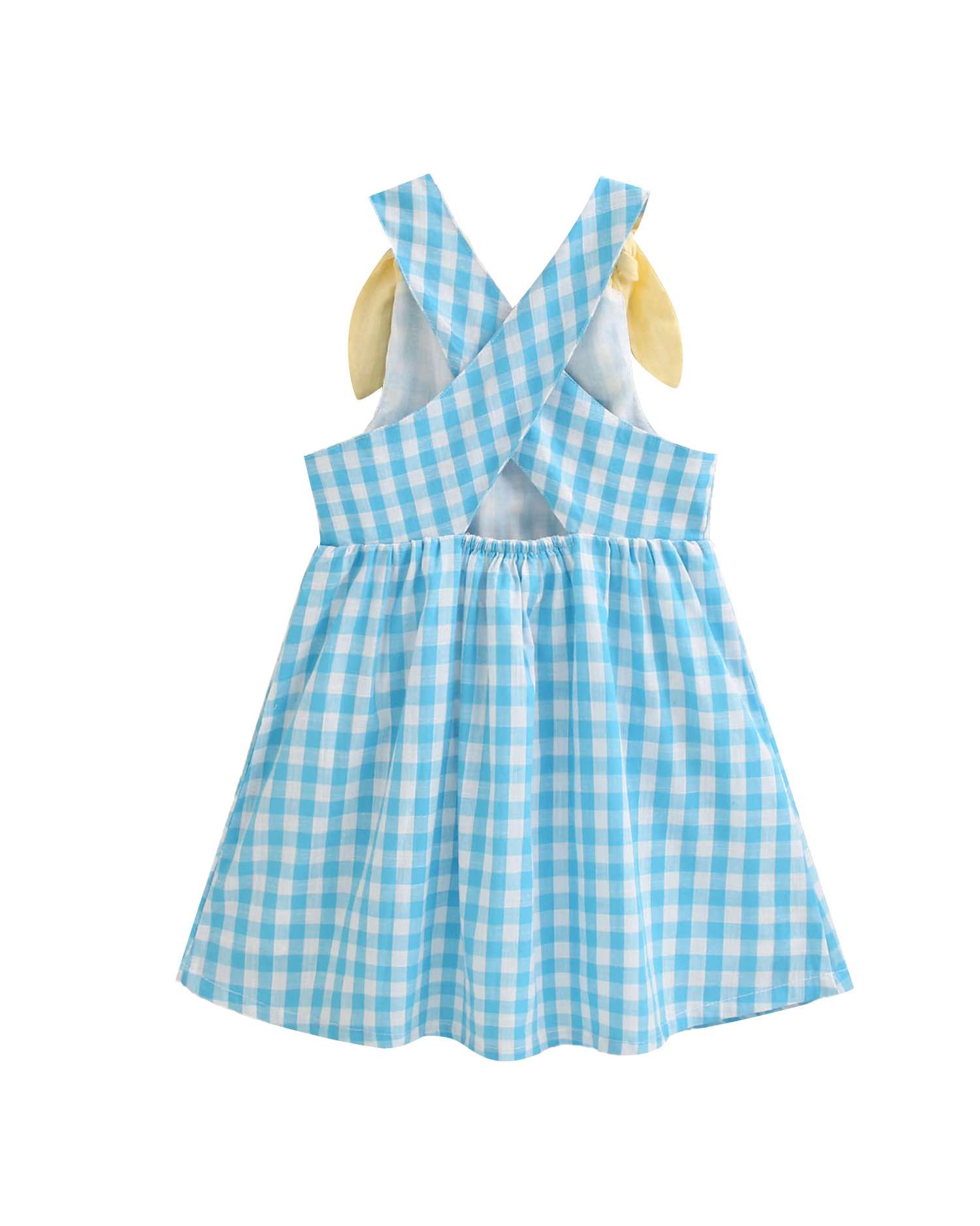 Vestido Infantil Aos Quadrados Vichy e Laços Dadati Azul-turquesa-5