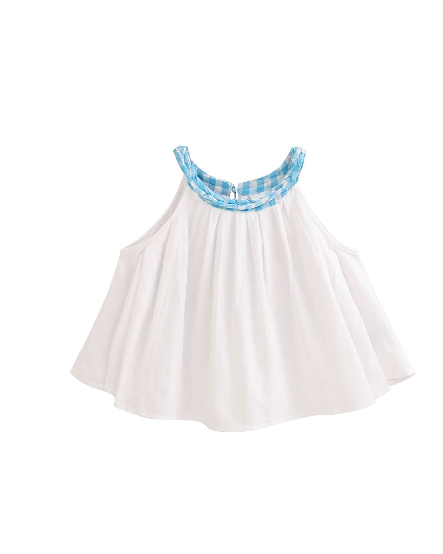 Blusa Infantil com Gola Halter Entrançada Vichy Azul oceano / Turquesa-4
