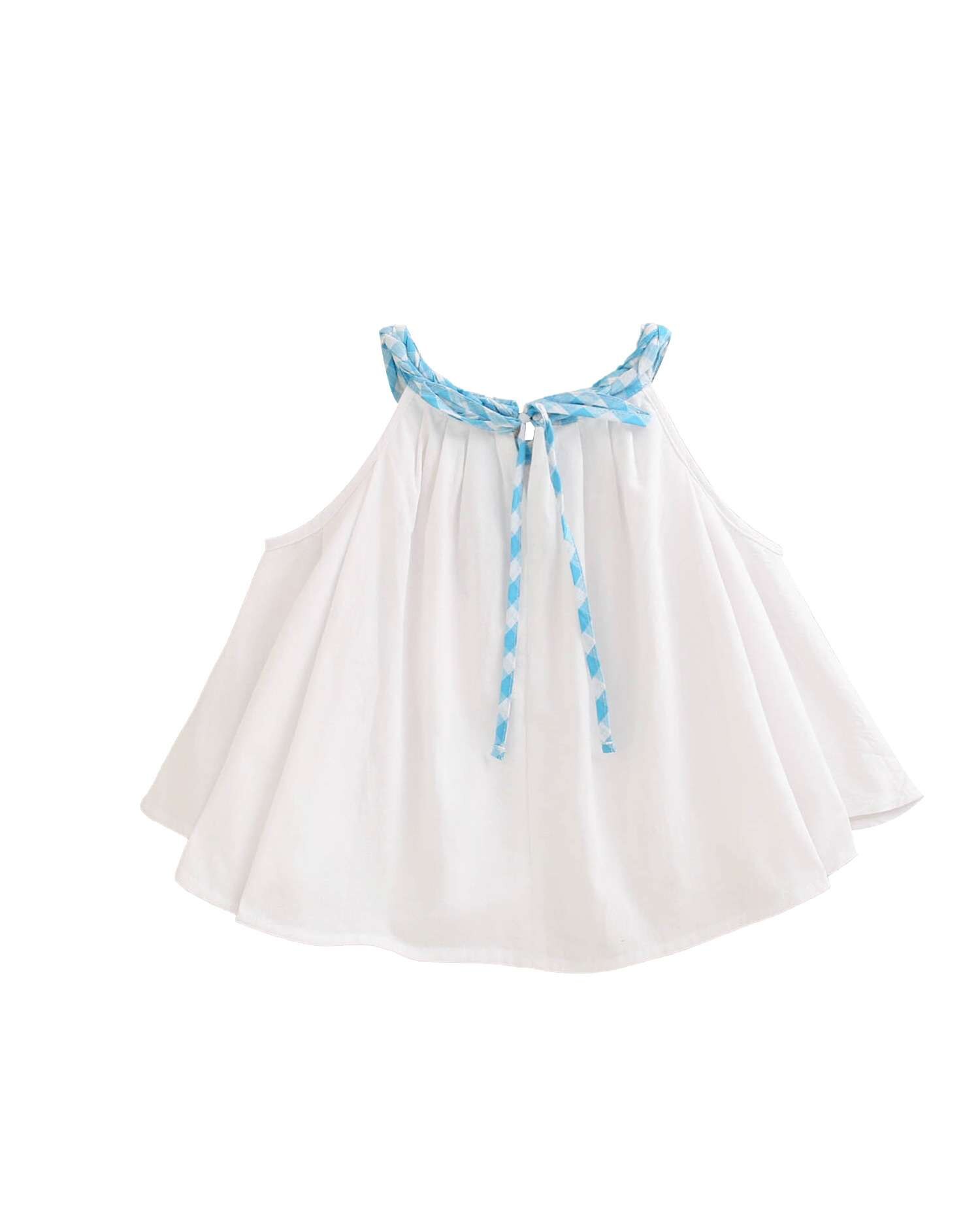 Blusa Infantil com Gola Halter Entrançada Vichy Azul oceano / Turquesa-5