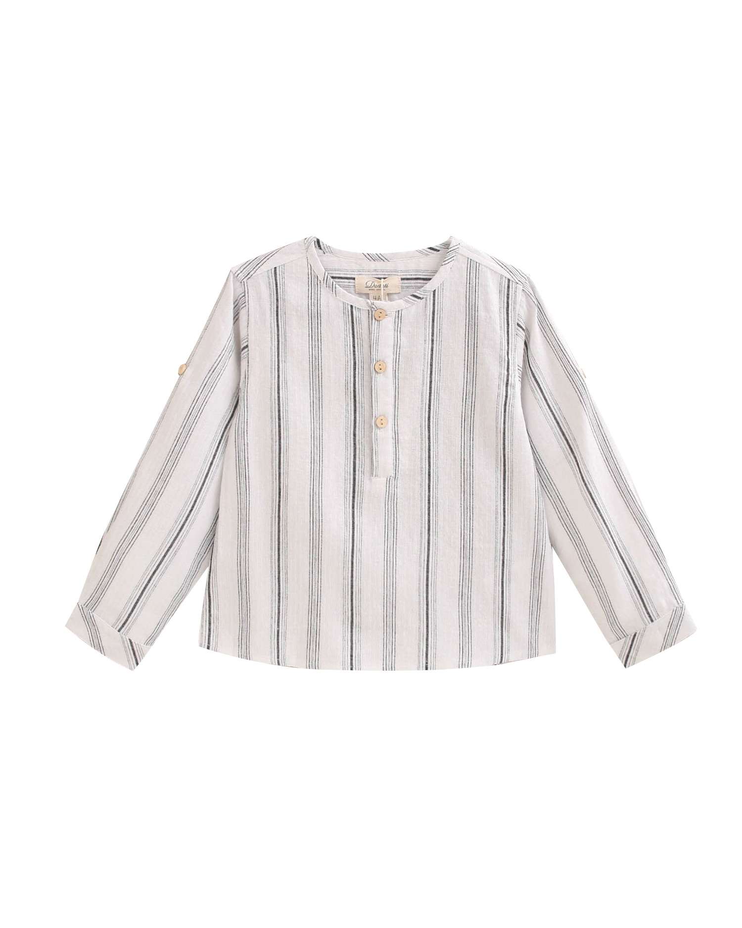 Camisa Infantil Às Riscas e Gola À Padre Branco-1