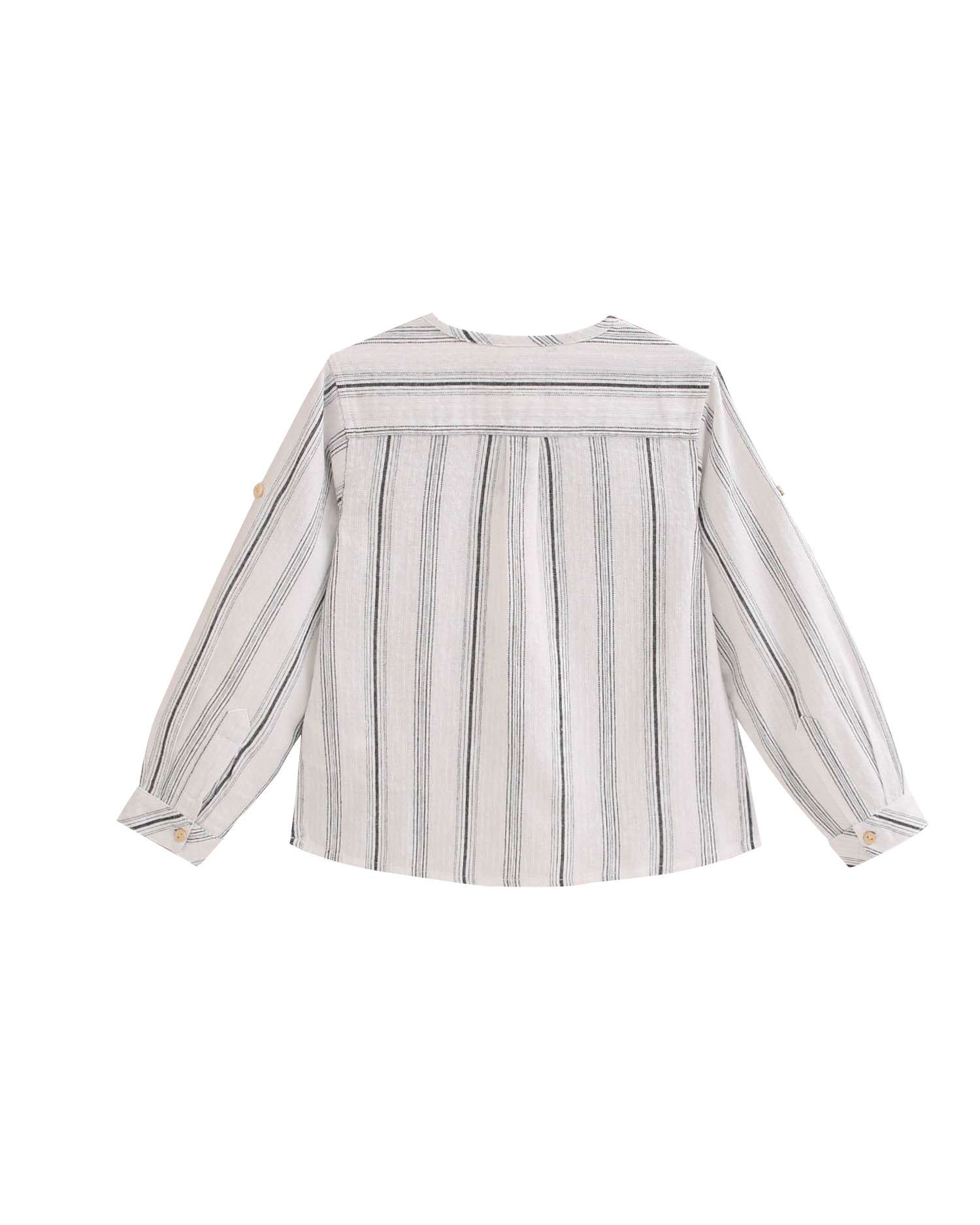 Camisa Infantil Às Riscas e Gola À Padre Branco-2