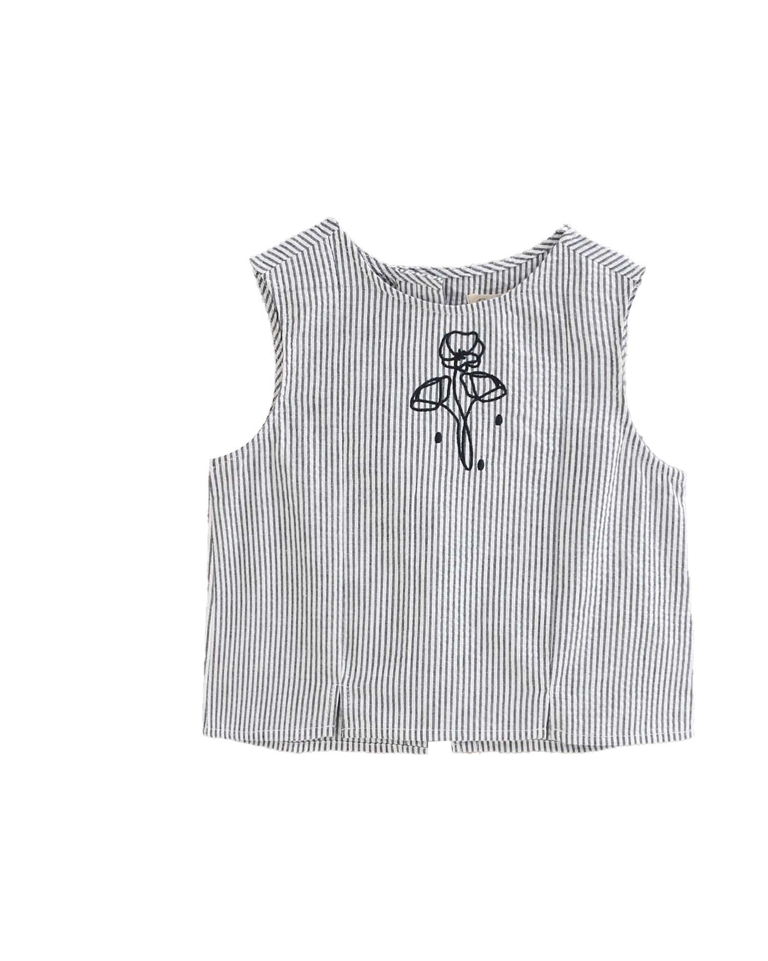 Blusa Infantil Às Riscas com Botões de Costas Assimétrica Dadati Branco-4