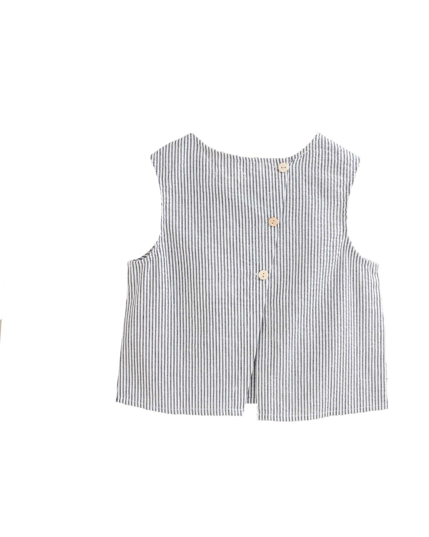 Blusa Infantil Às Riscas com Botões de Costas Assimétrica Dadati Branco-5