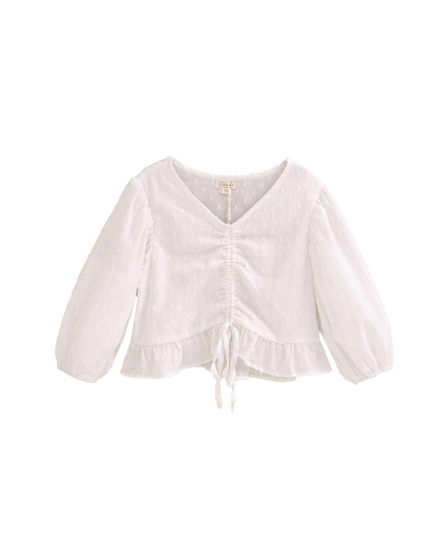 Blusa Infantil de Manga Comprida com Centro Franzido Dadati Branco-3
