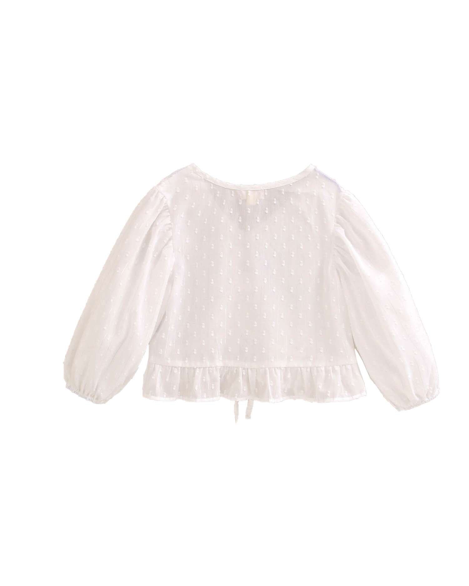 Blusa Infantil de Manga Comprida com Centro Franzido Dadati Branco-4