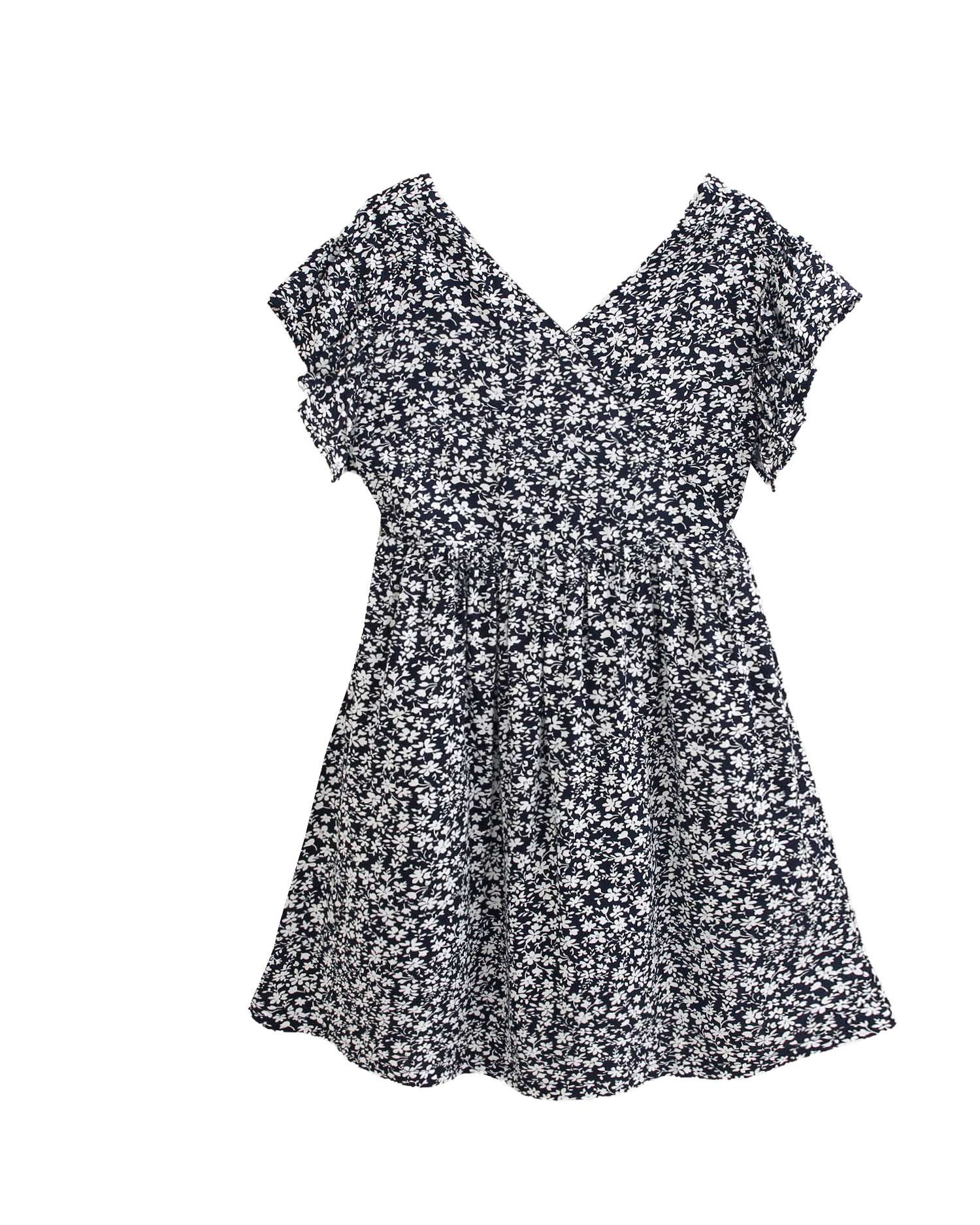 Vestido Infantil em Preto com Estampado de Flores Dadati Azul-escuro-4