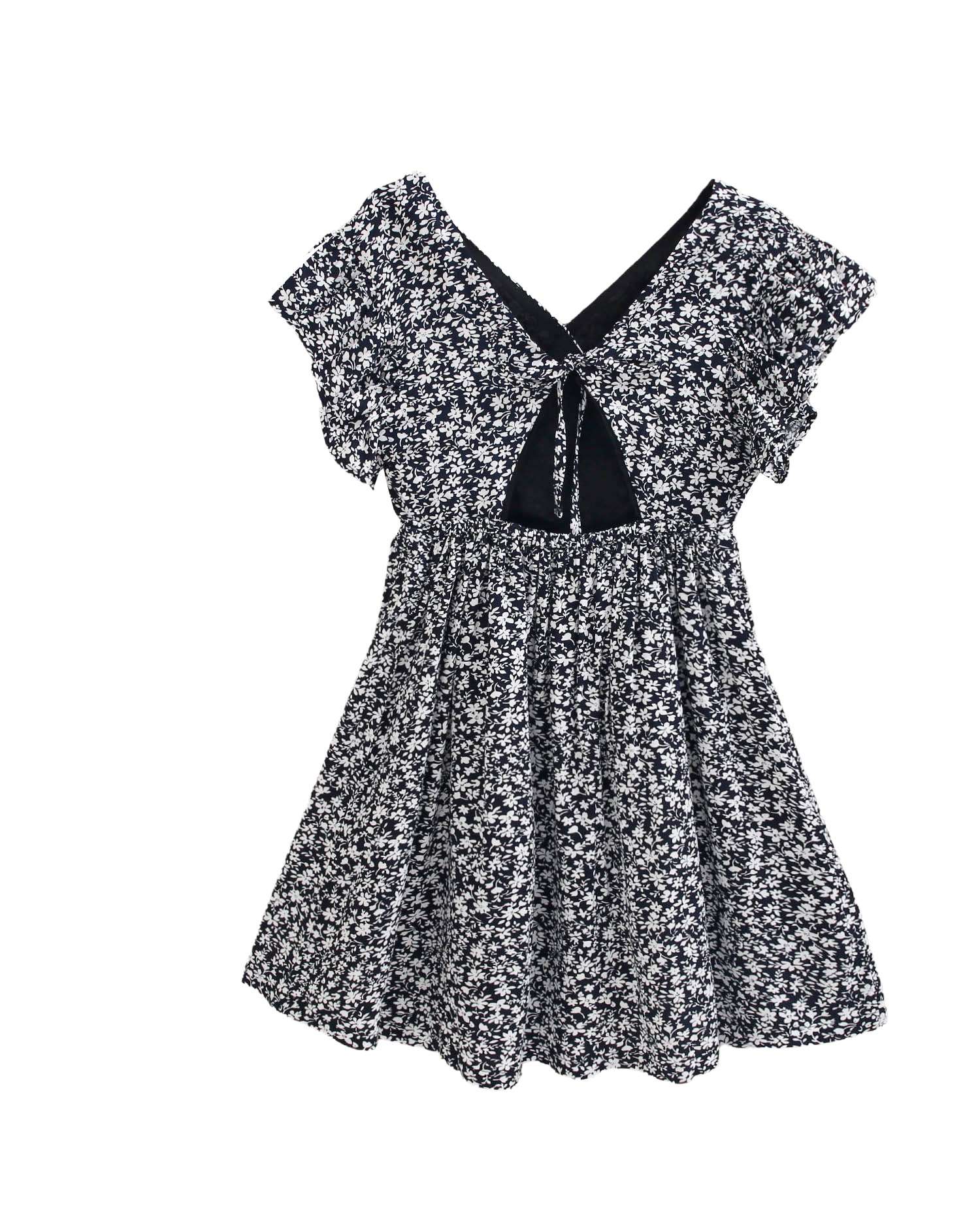 Vestido Infantil em Preto com Estampado de Flores Dadati Azul-escuro-5