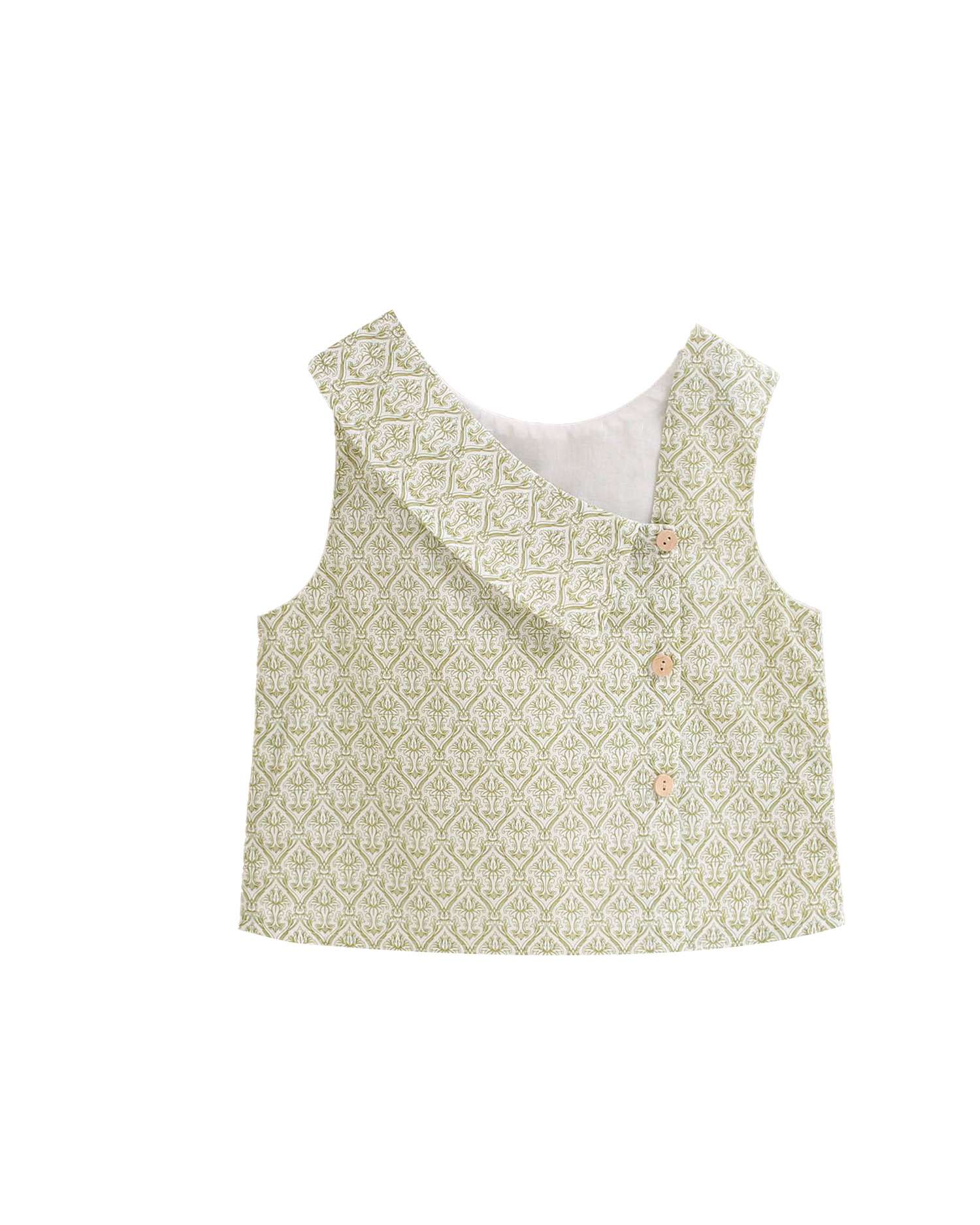 Blusa Infantil Estampada com Costas Assimétricas Abotoadas Branco / Pistácio-4