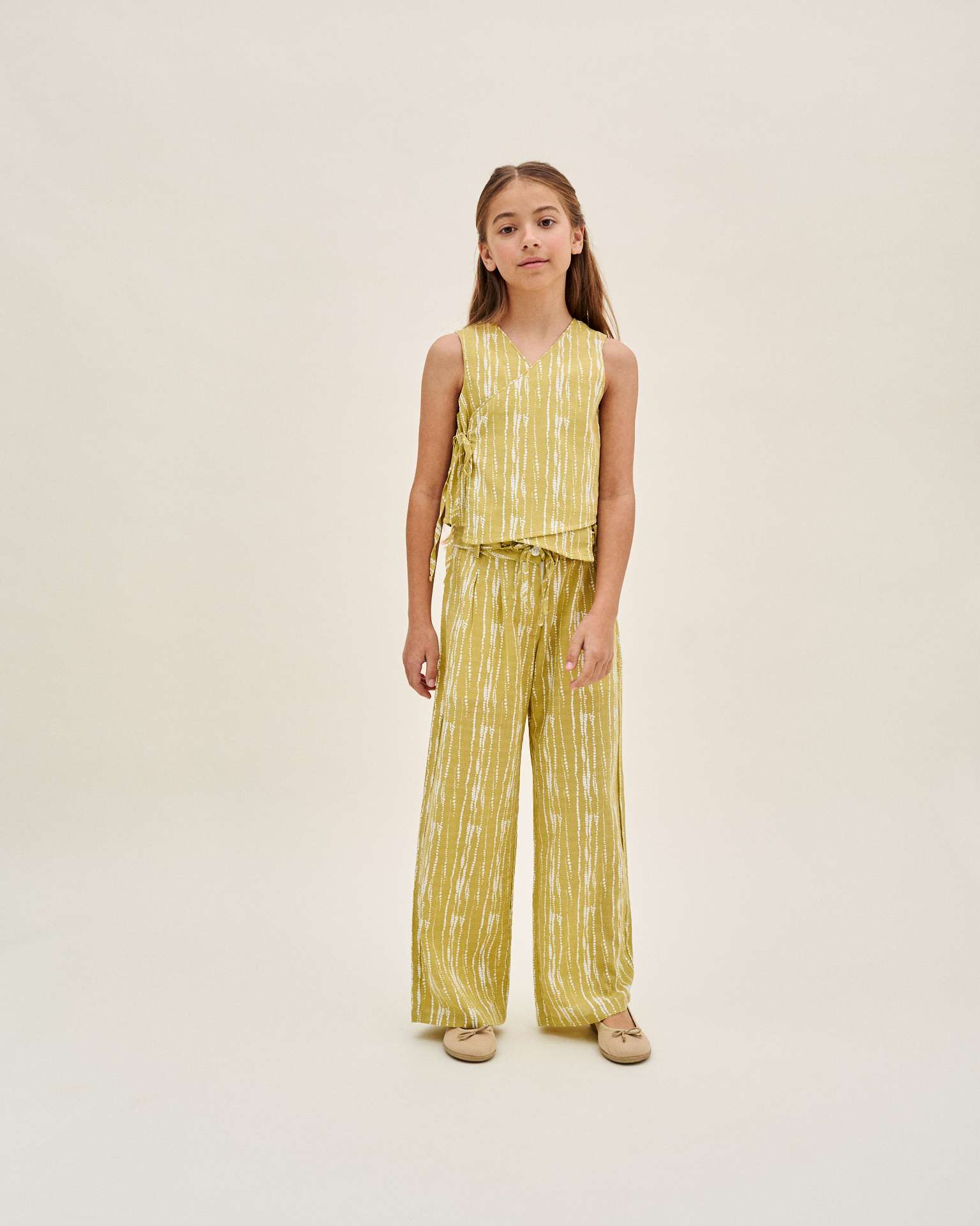 Blusa Infantil Cruzada com Estampado Grietas e Pistacho Amarelo-1