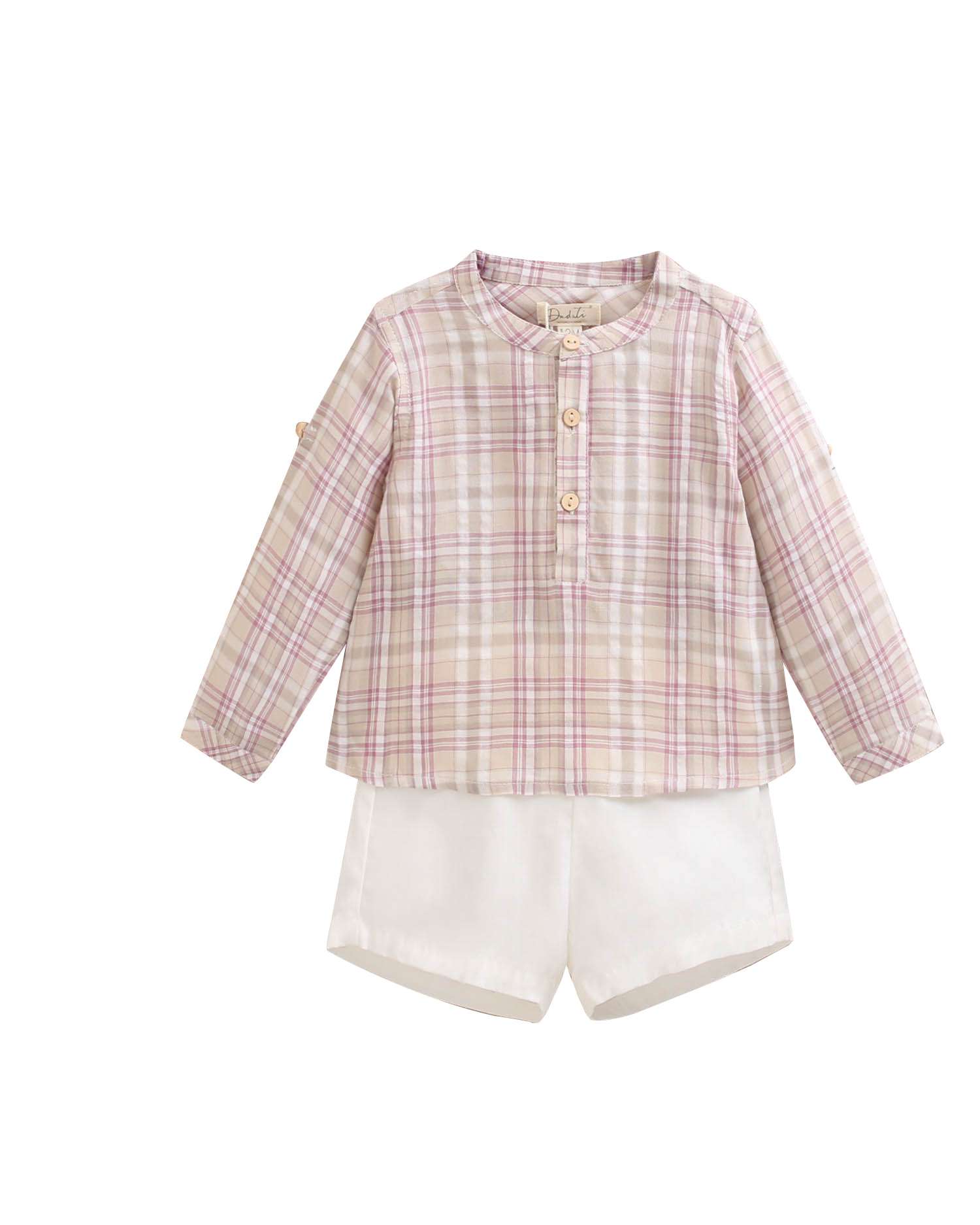Conjunto para Bebé de Camisa Aos Quadrados e Calções Dadati Rosa-claro-1