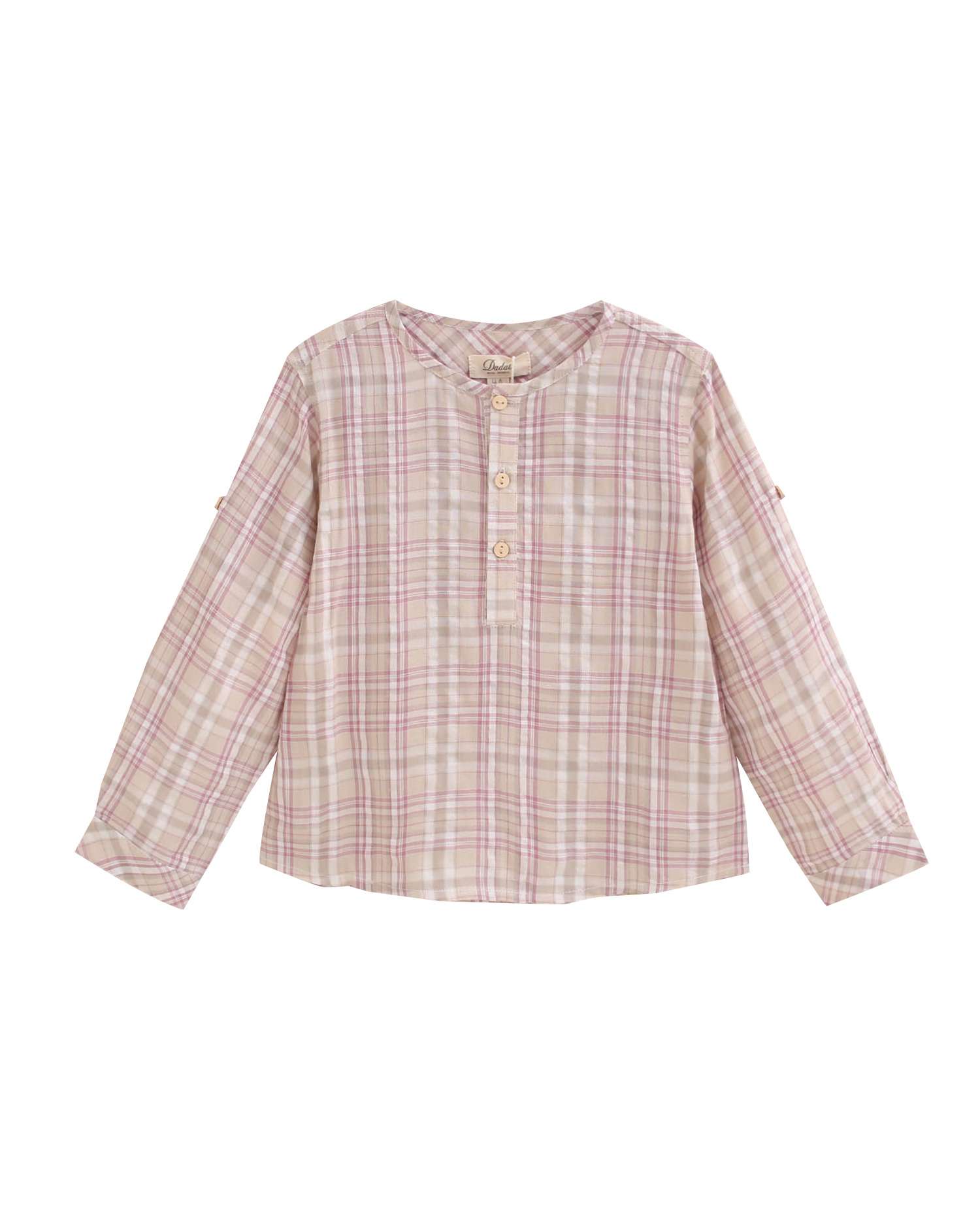 Camisa Infantil Aos Quadrados com Gola À Padre Castanho-claro-3