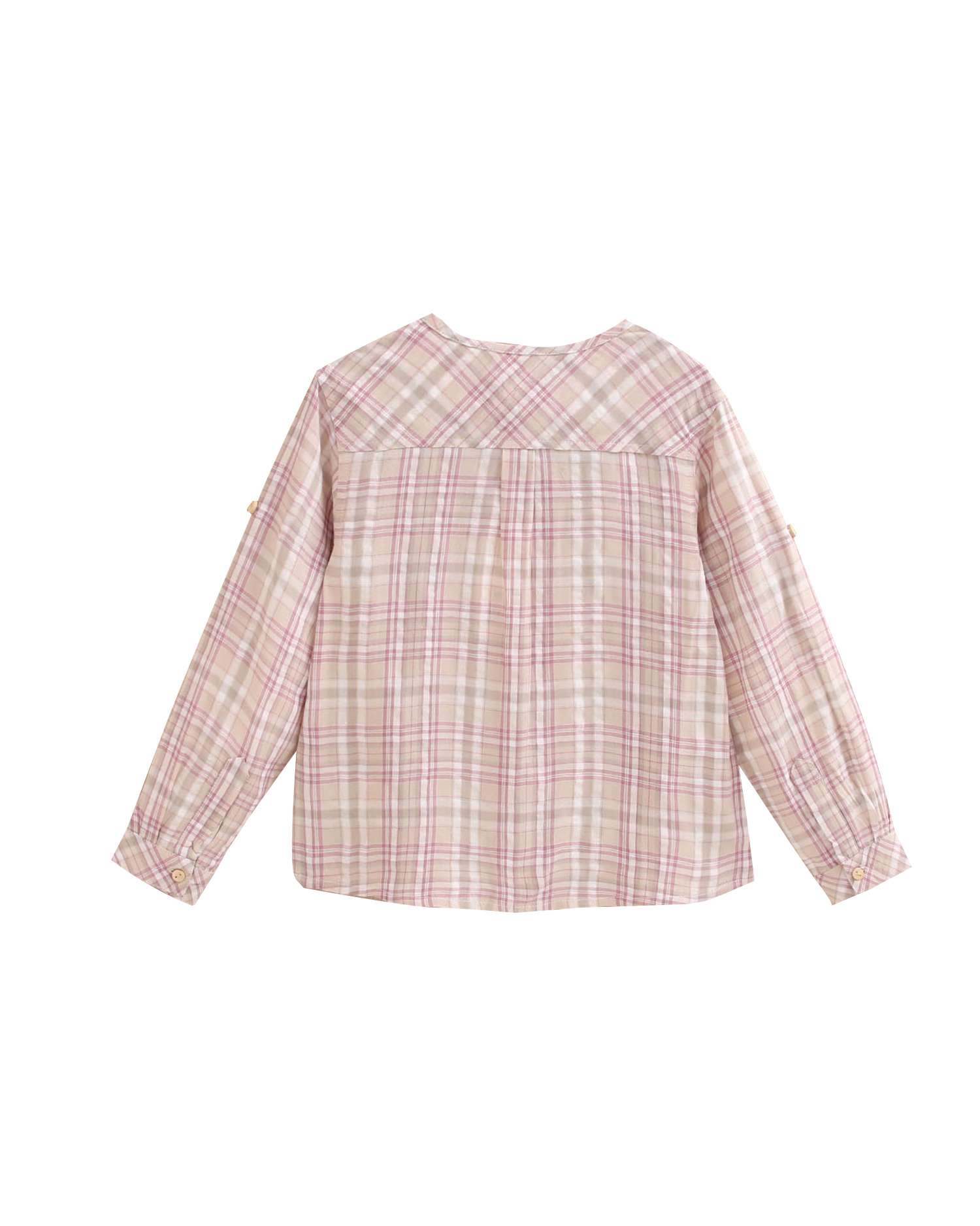Camisa Infantil Aos Quadrados com Gola À Padre Castanho-claro-4