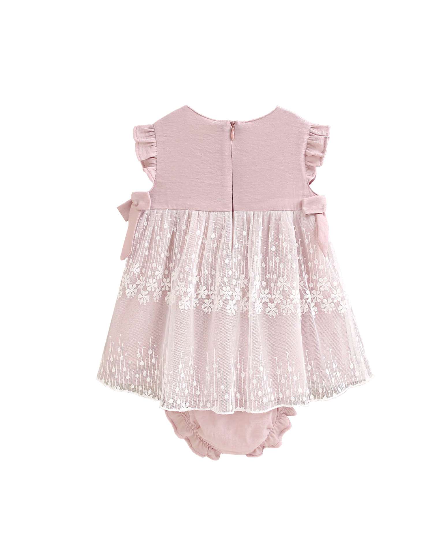 Vestido para Bebé de Cerimónia com Tule e Gola em Conjunto Dadati Rosa / Branco-2