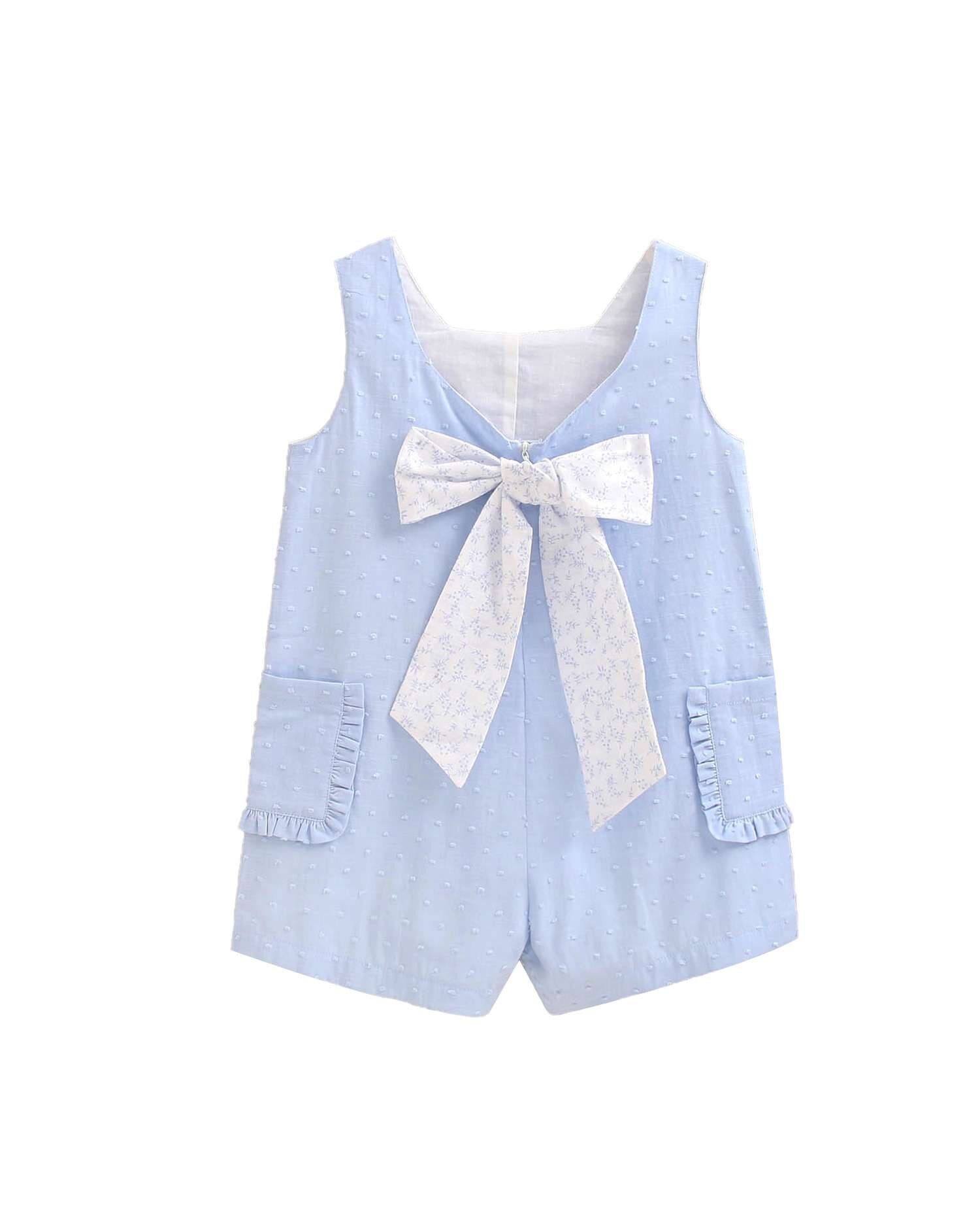 Macacão Infantil de Plumeti com Maxi Laço Azul-5
