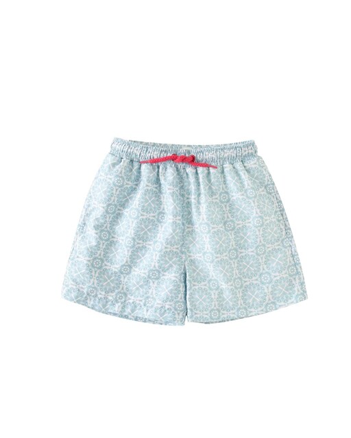 Imagem 0 de Calções Banho Estampado Retro Azul Céu com Cordão de Ajuste