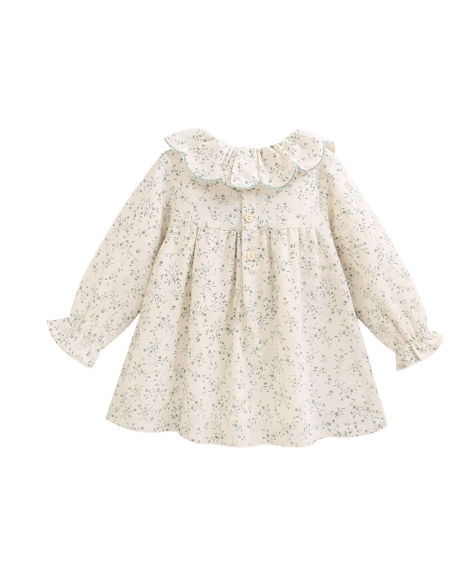 Vestido para Bebé Cru com Estampado Floral e Folho na Gola Natural-2