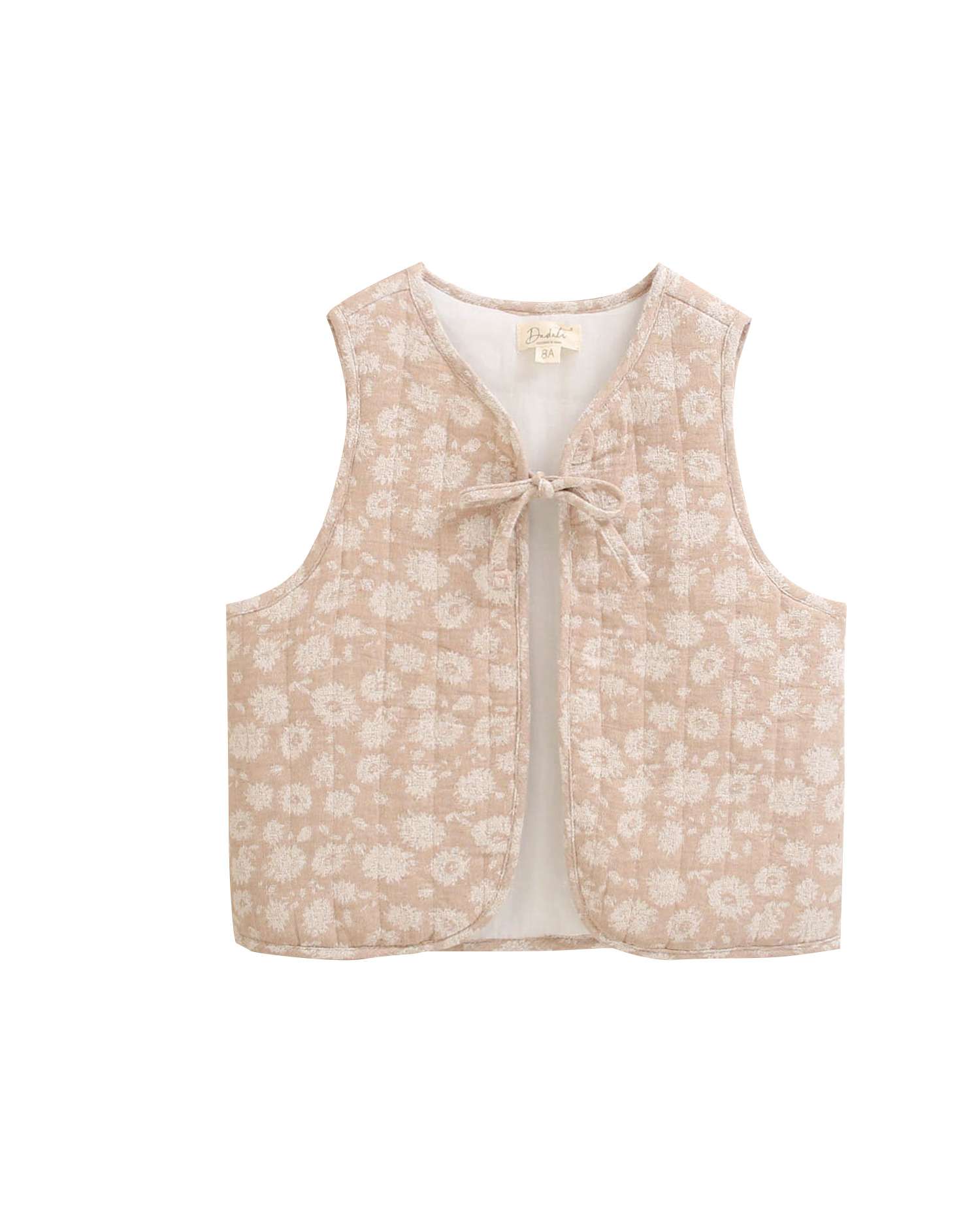 Colete Infantil com Estampado Floral e Detalhe de Laço Natural-4