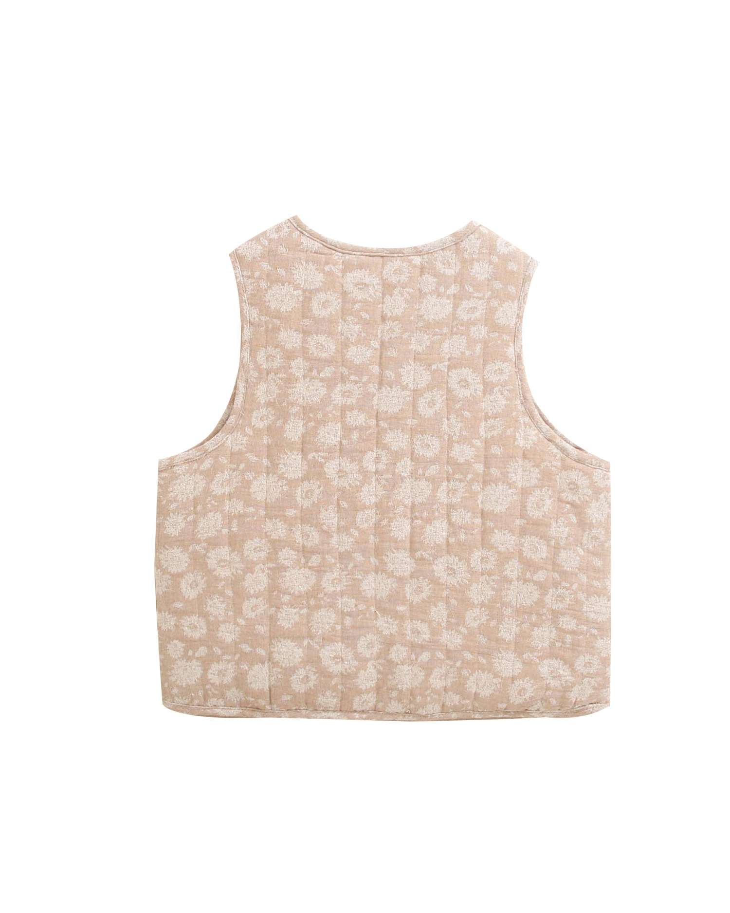 Colete Infantil com Estampado Floral e Detalhe de Laço Natural-5