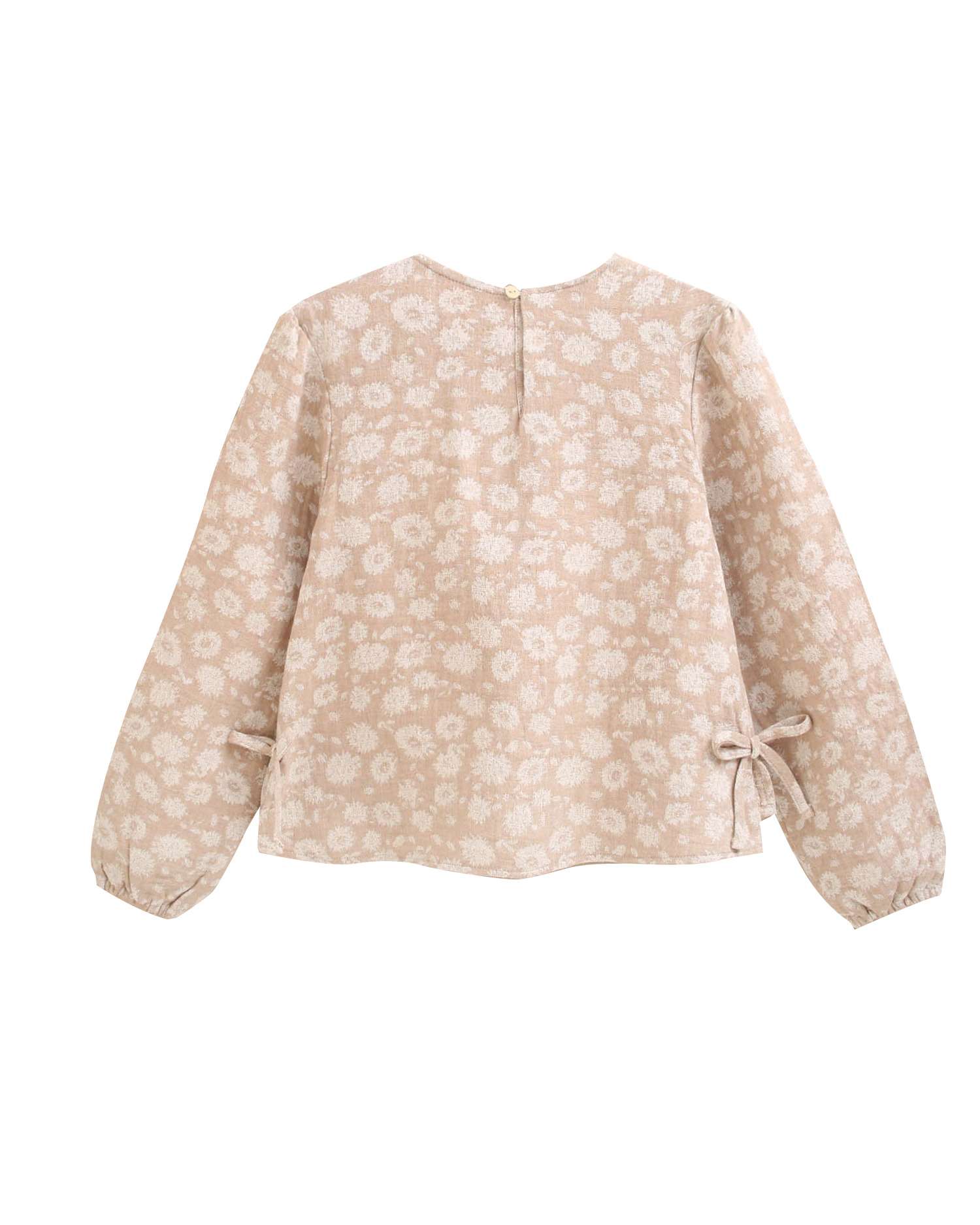 Blusa Infantil com Estampado Floral e Detalhe de Laços Laterais Natural-5
