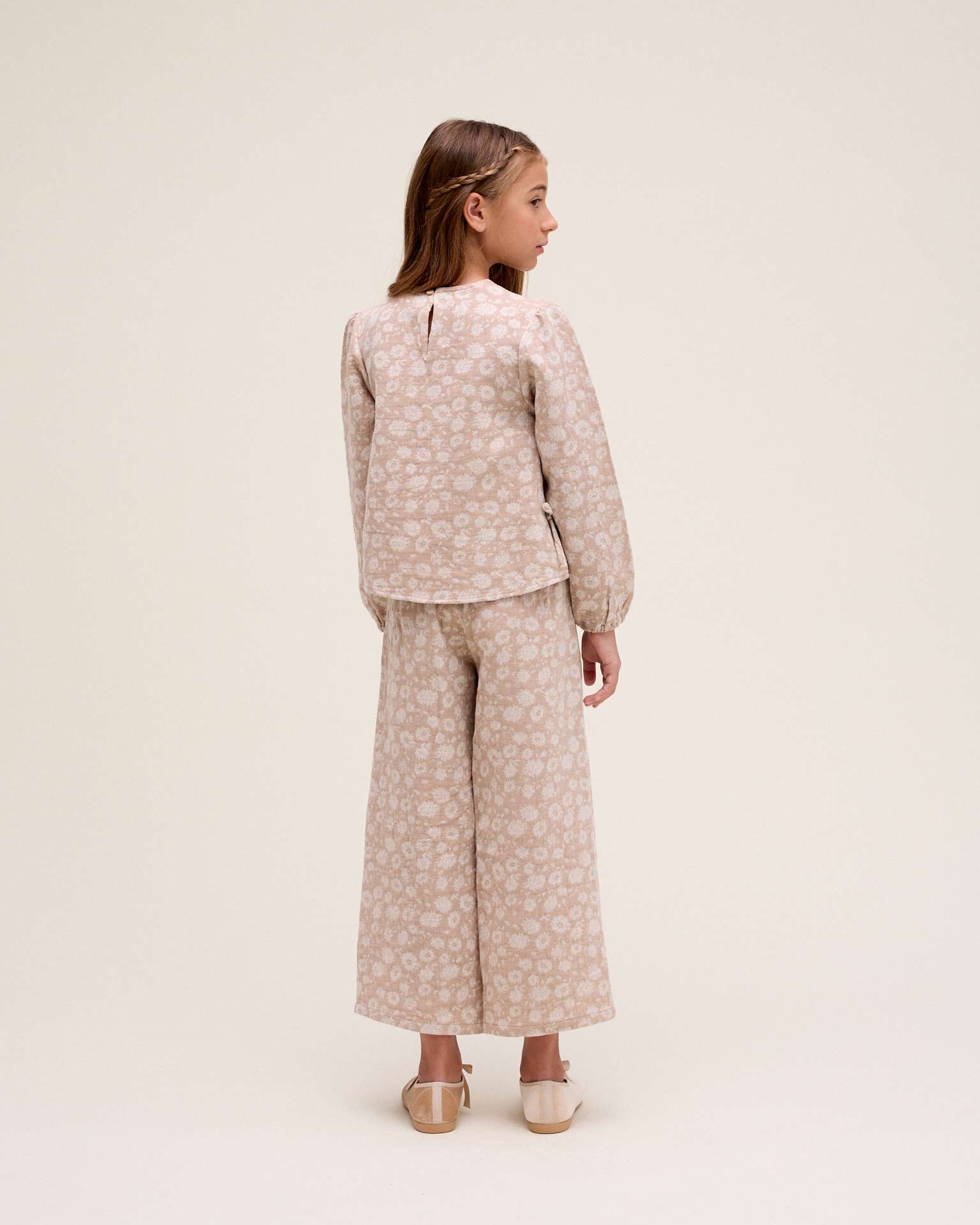 Calças Compridas com Estampado Floral Corte Culotte Natural-2