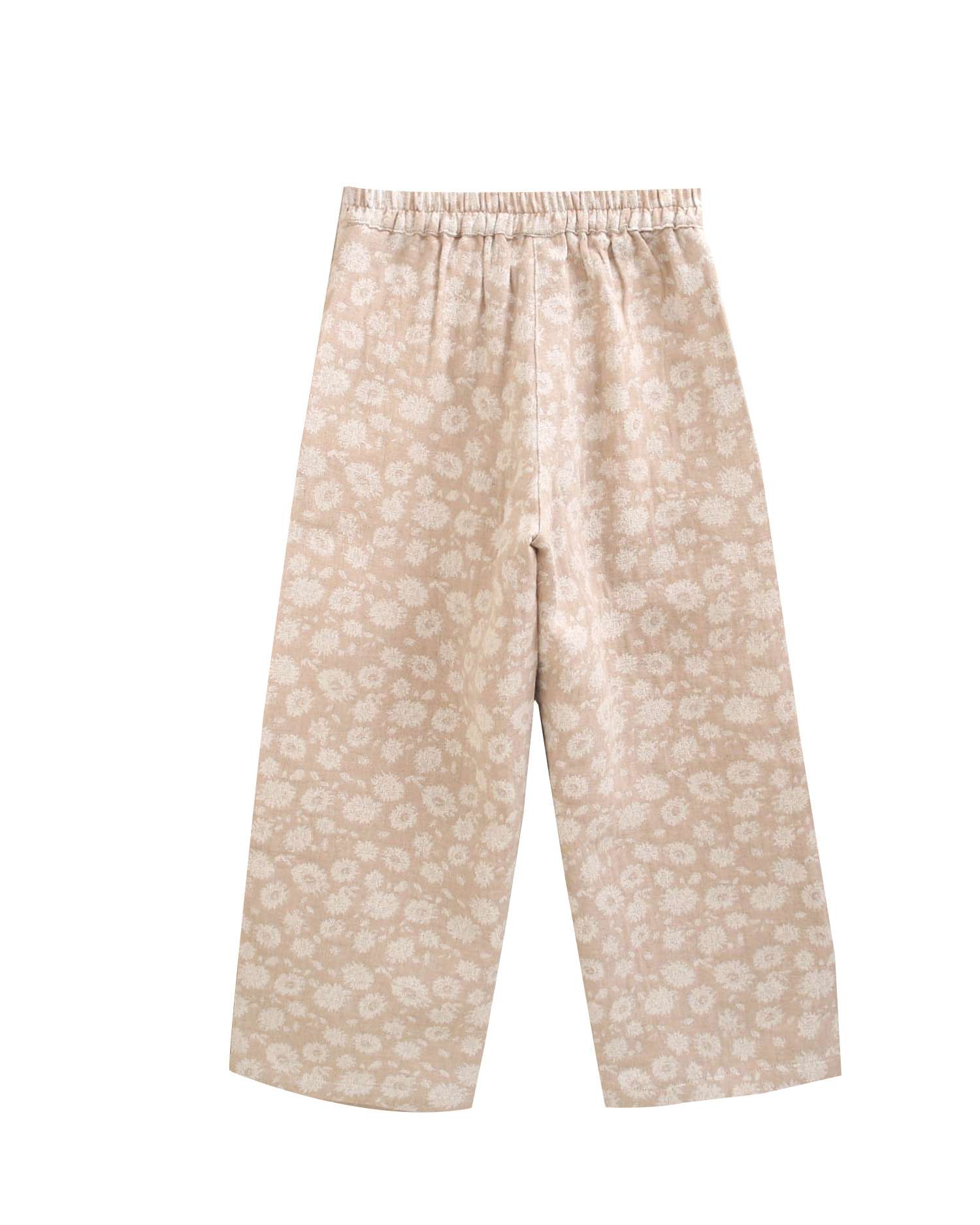 Calças Compridas com Estampado Floral Corte Culotte Natural-5