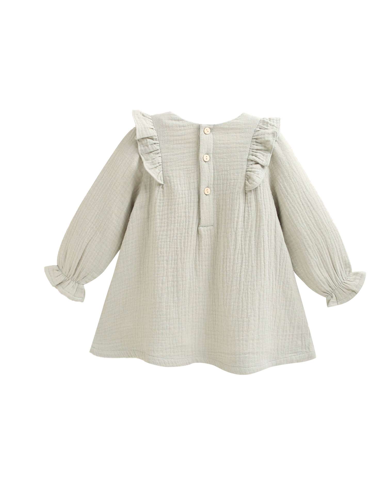 Vestido para Bebé de Muselina com Detalhe Floral na Gola Verde-2