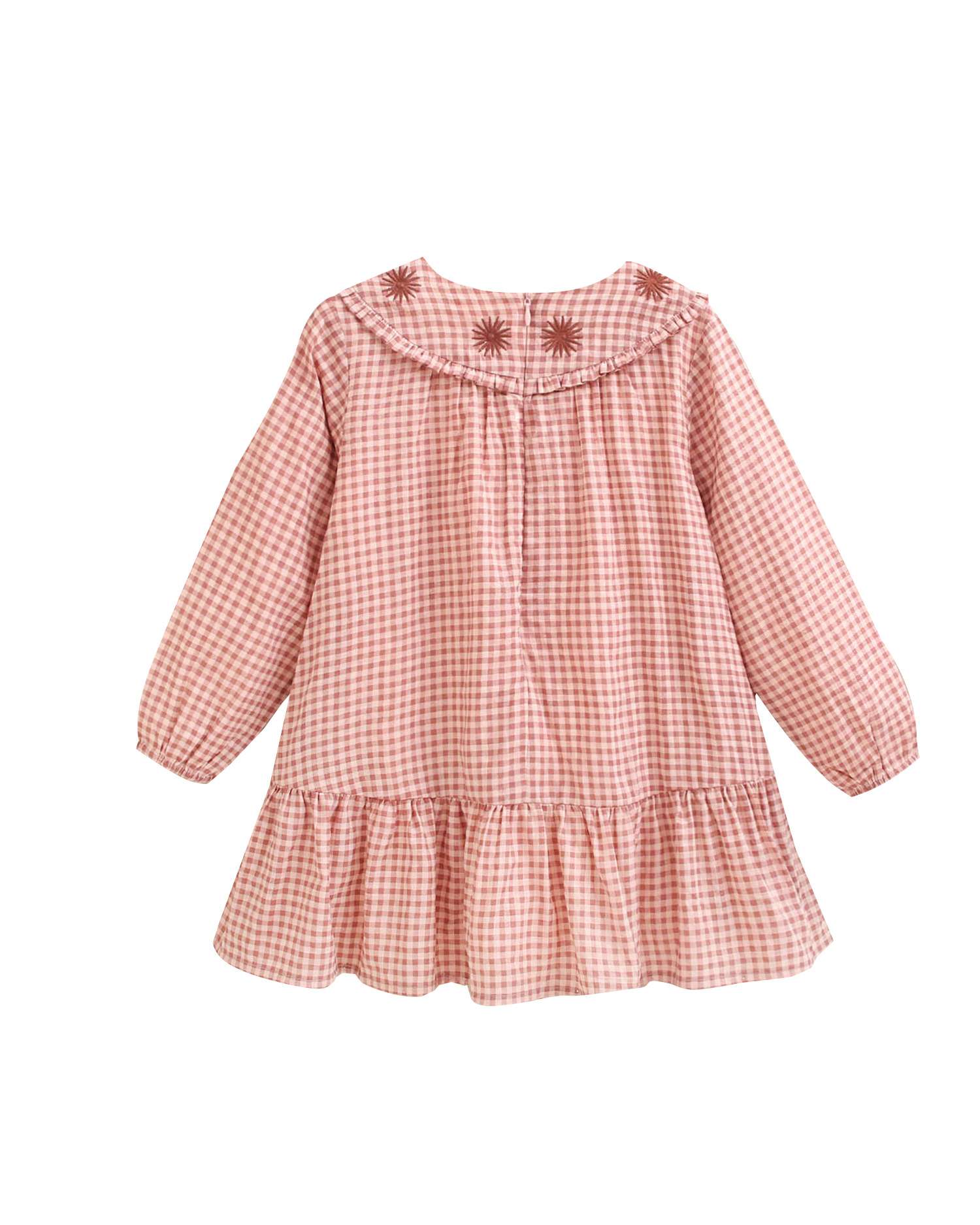 Vestido Aos Quadrados Infantil e Detalhe de Flores Bordadas Rosa-claro-5