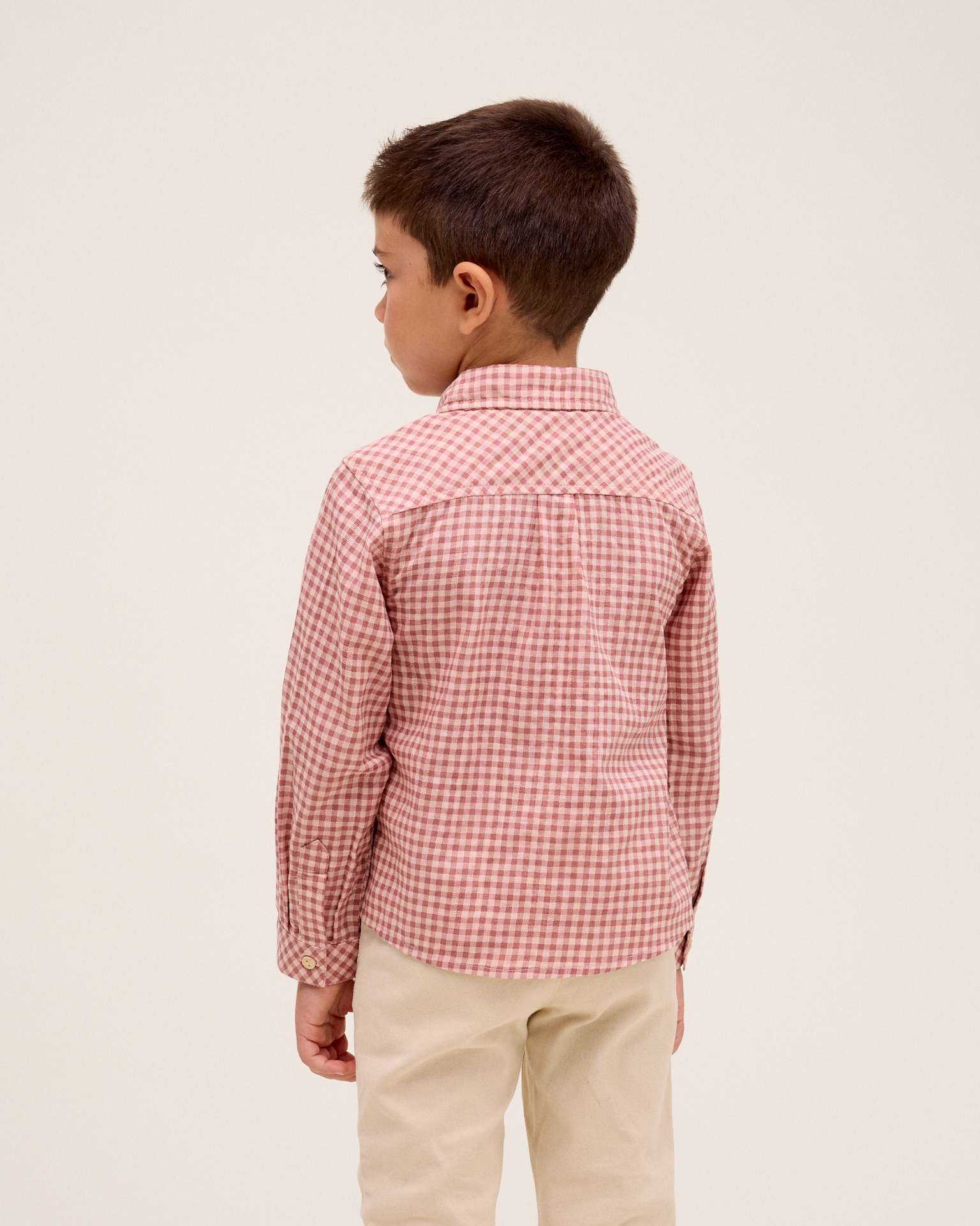 Camisa Infantil de Manga Comprida Aos Quadrados Vermelho / Branco-1