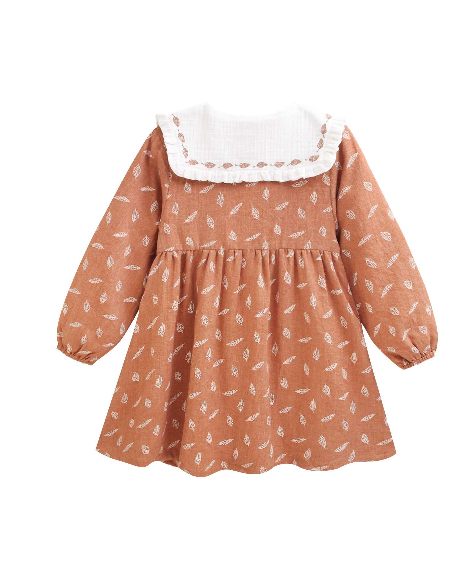 Vestido Infantil com Estampado de Folhas Laranja-2