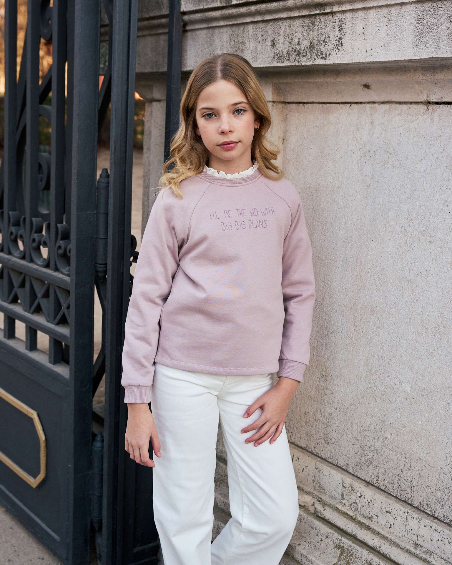 Sweatshirt Infantil com Gola Tipo Camisa Rosa-6
