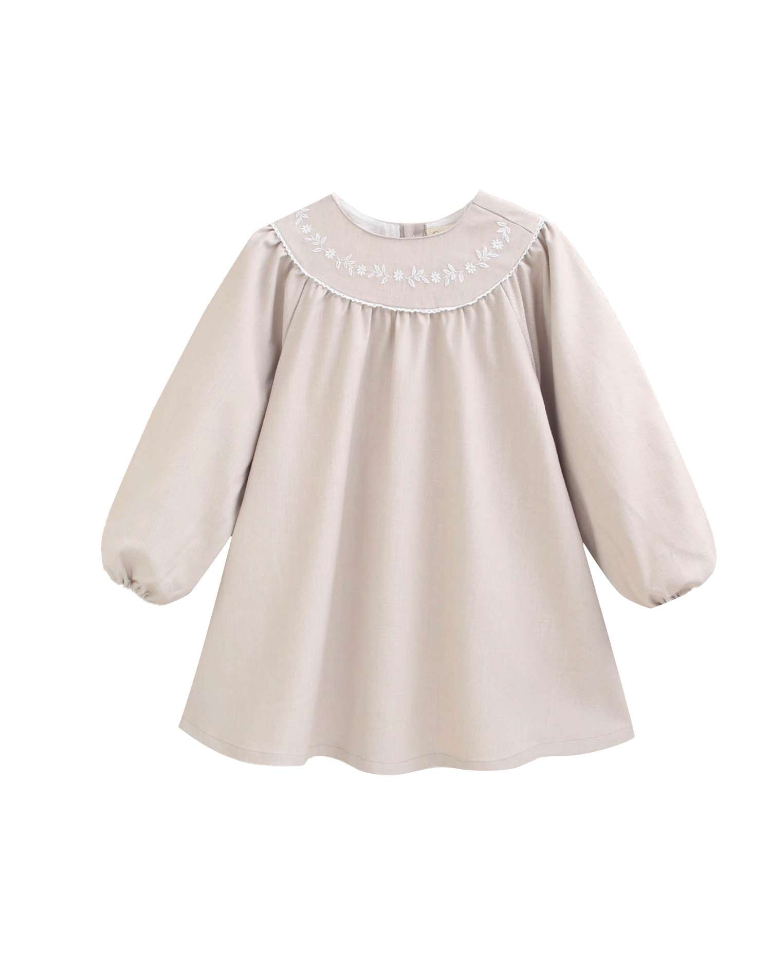 Vestido Infantil de Cerimónia com Bordado de Flores Natural-4