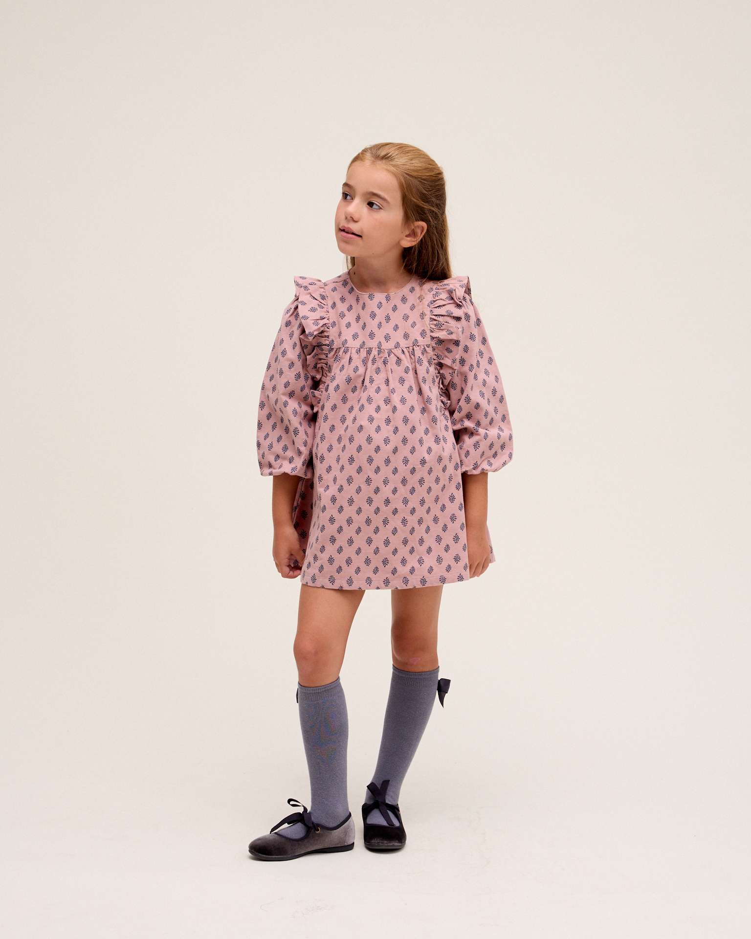 Vestido Infantil com Estampado de Folhas Rosa-1