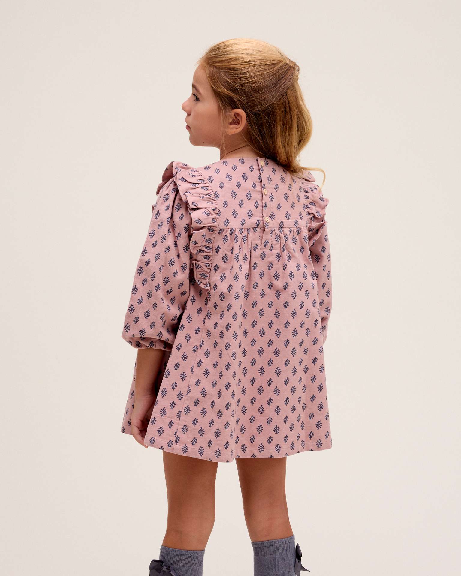 Vestido Infantil com Estampado de Folhas Rosa-2