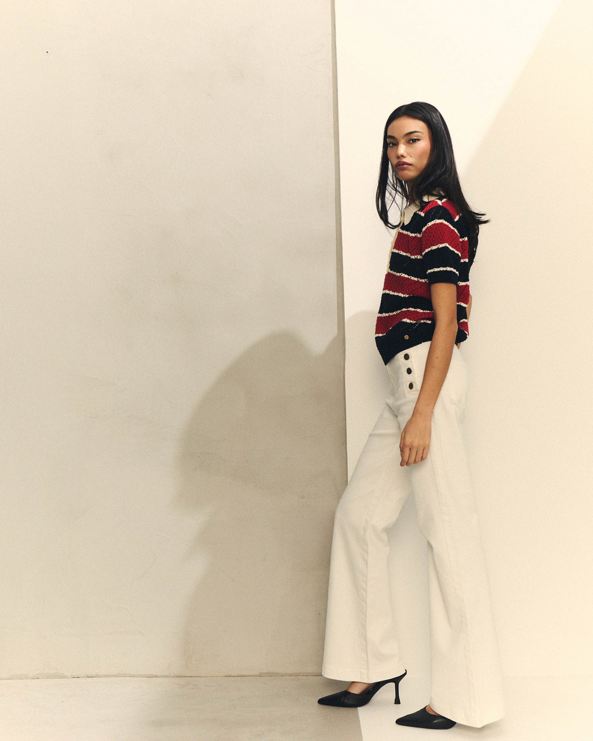 Camisola de Malha com Manga Curta Branco / Vermelho-2