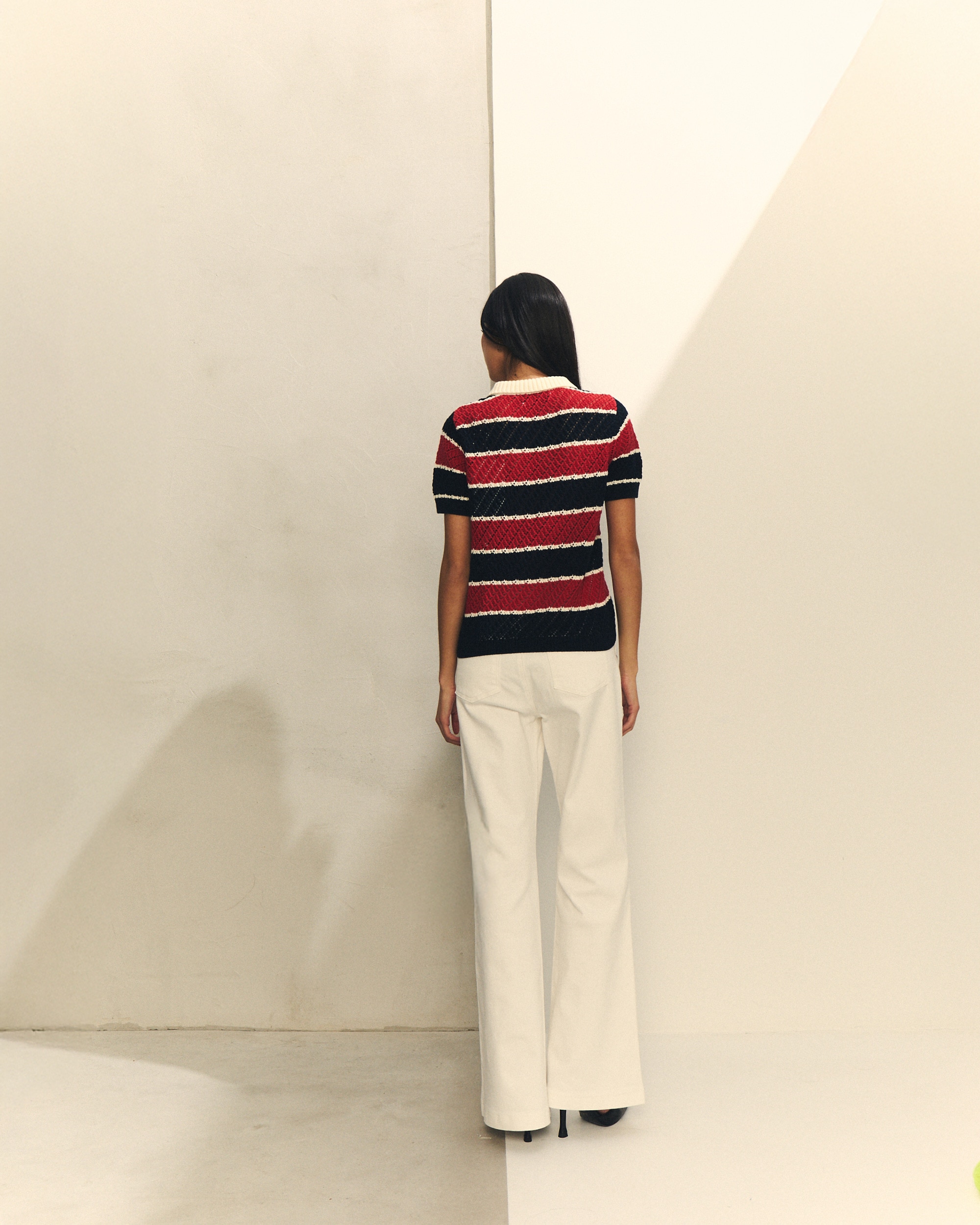 Camisola de Malha com Manga Curta Branco / Vermelho-4