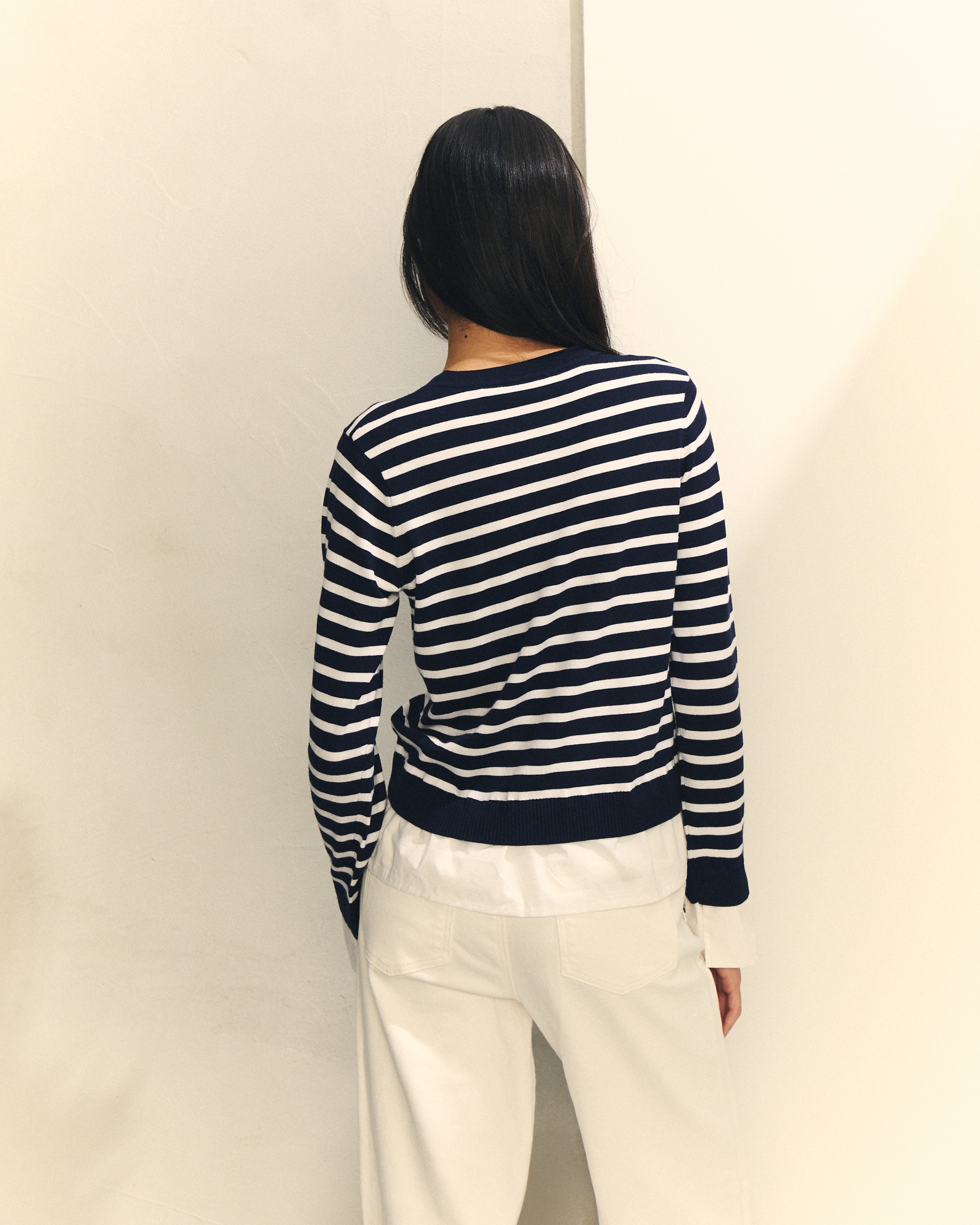Camisola de Malha com Tecido Contraste Branco / Azul-4