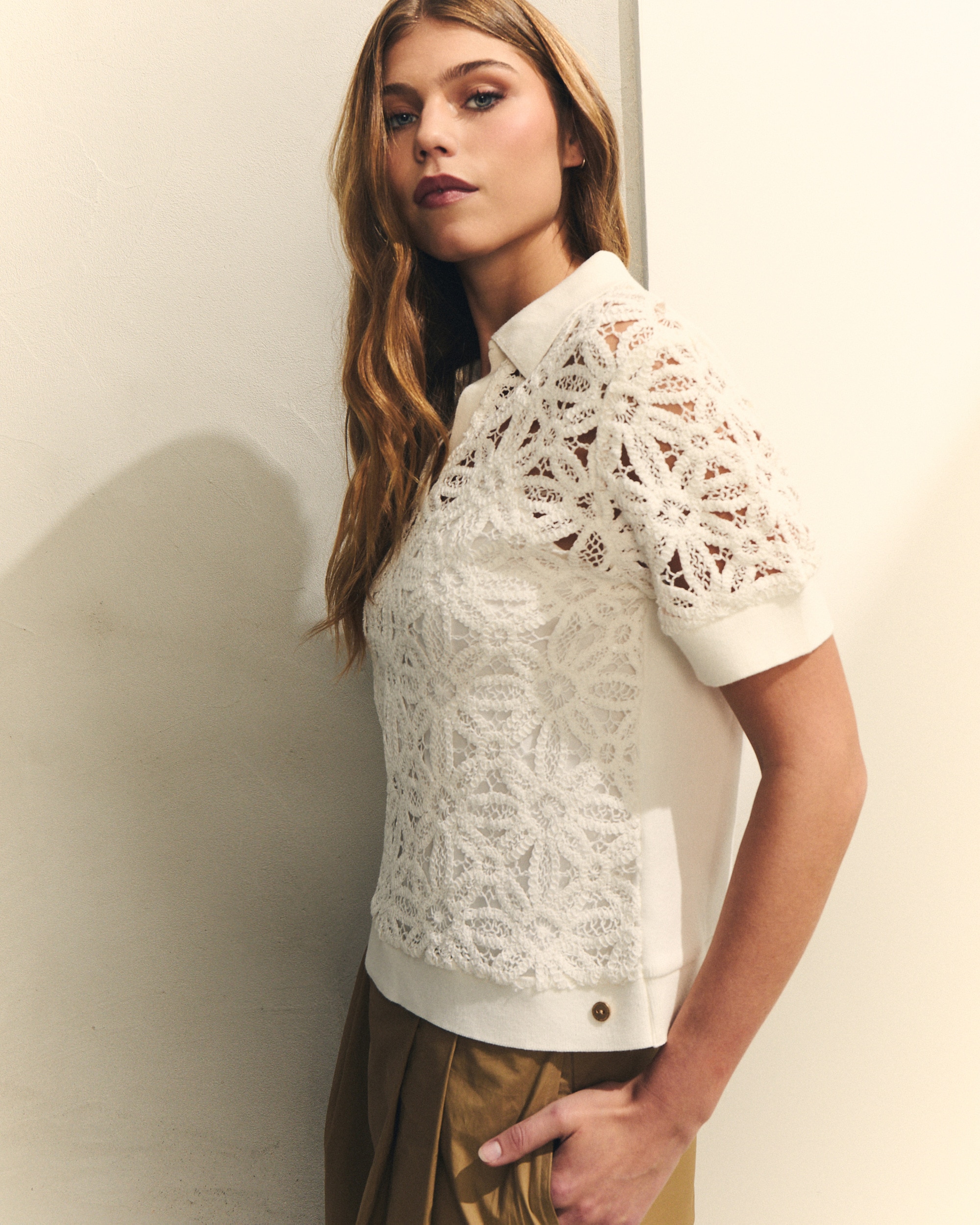 Camisola de Malha com Perfurados de Tipo Crochet Branco-4