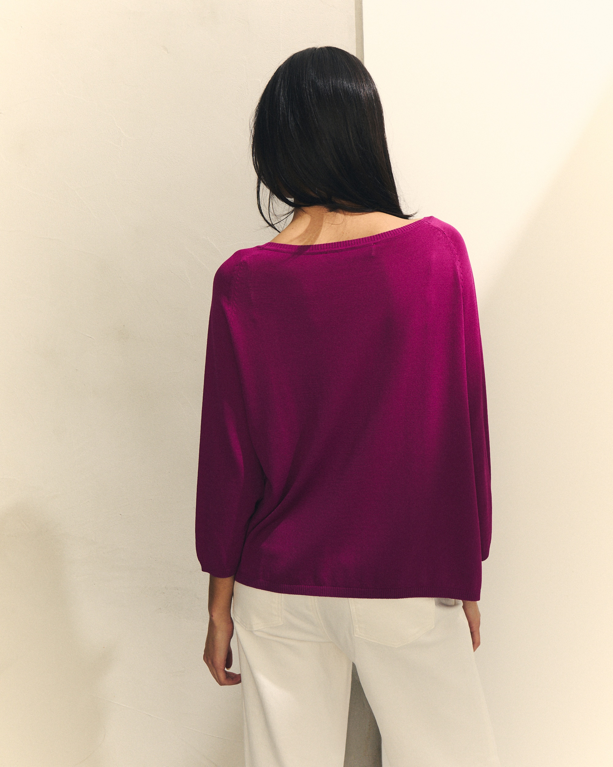 Camisola de Malha com Manga 3/4 e Ombros Ranglan Roxo-3