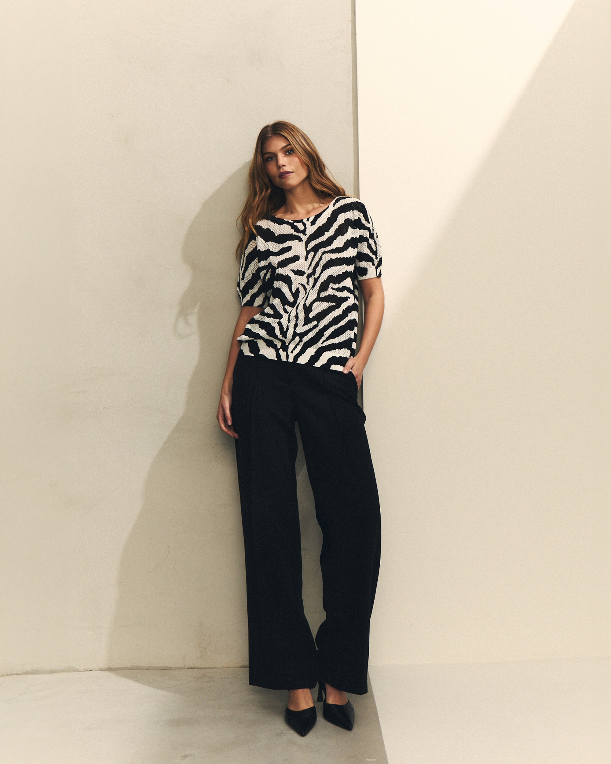 Camisola de Malha com Estampado de Zebra Branco / Preto-2