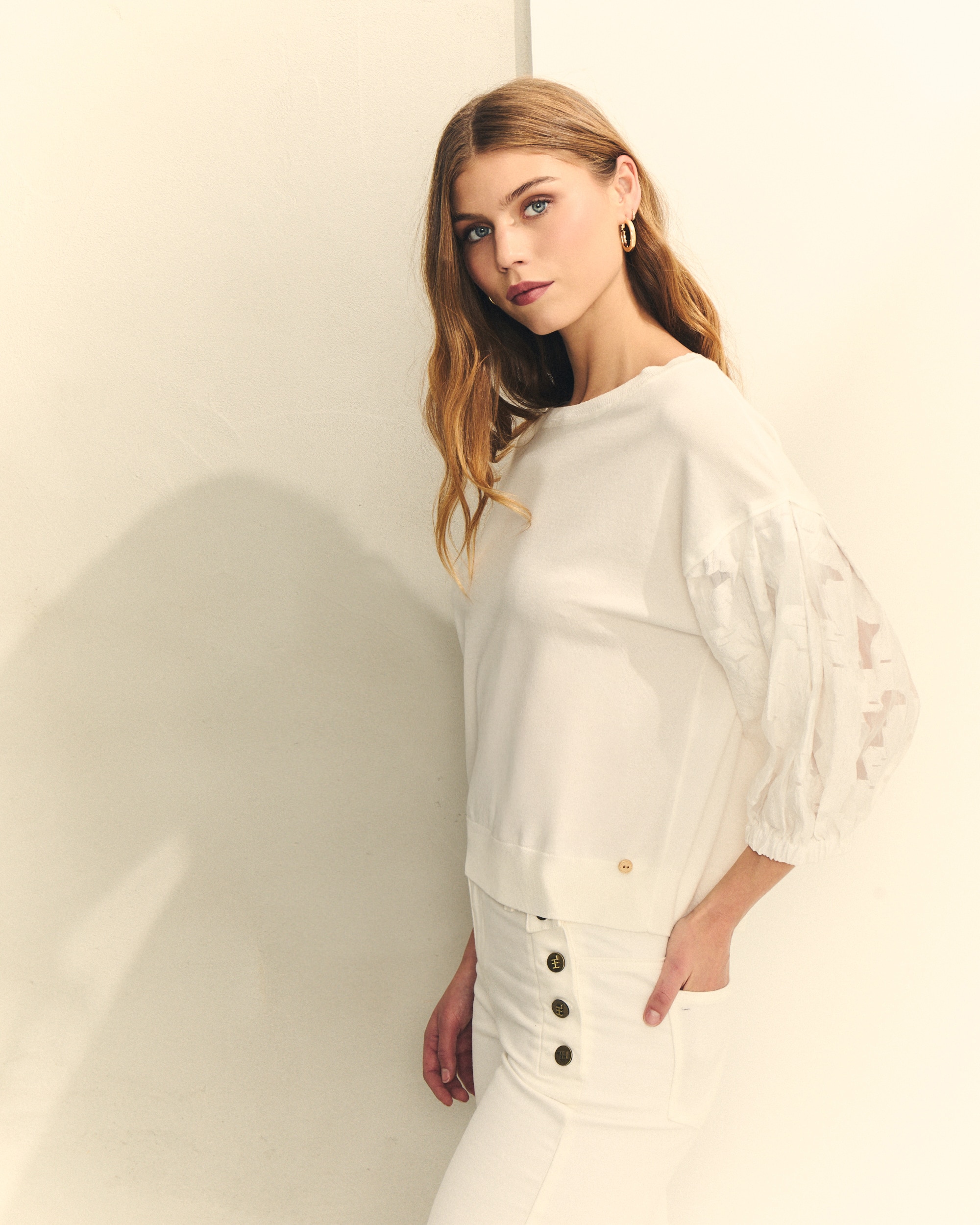 Camisola de Malha com Mangas Branco-2