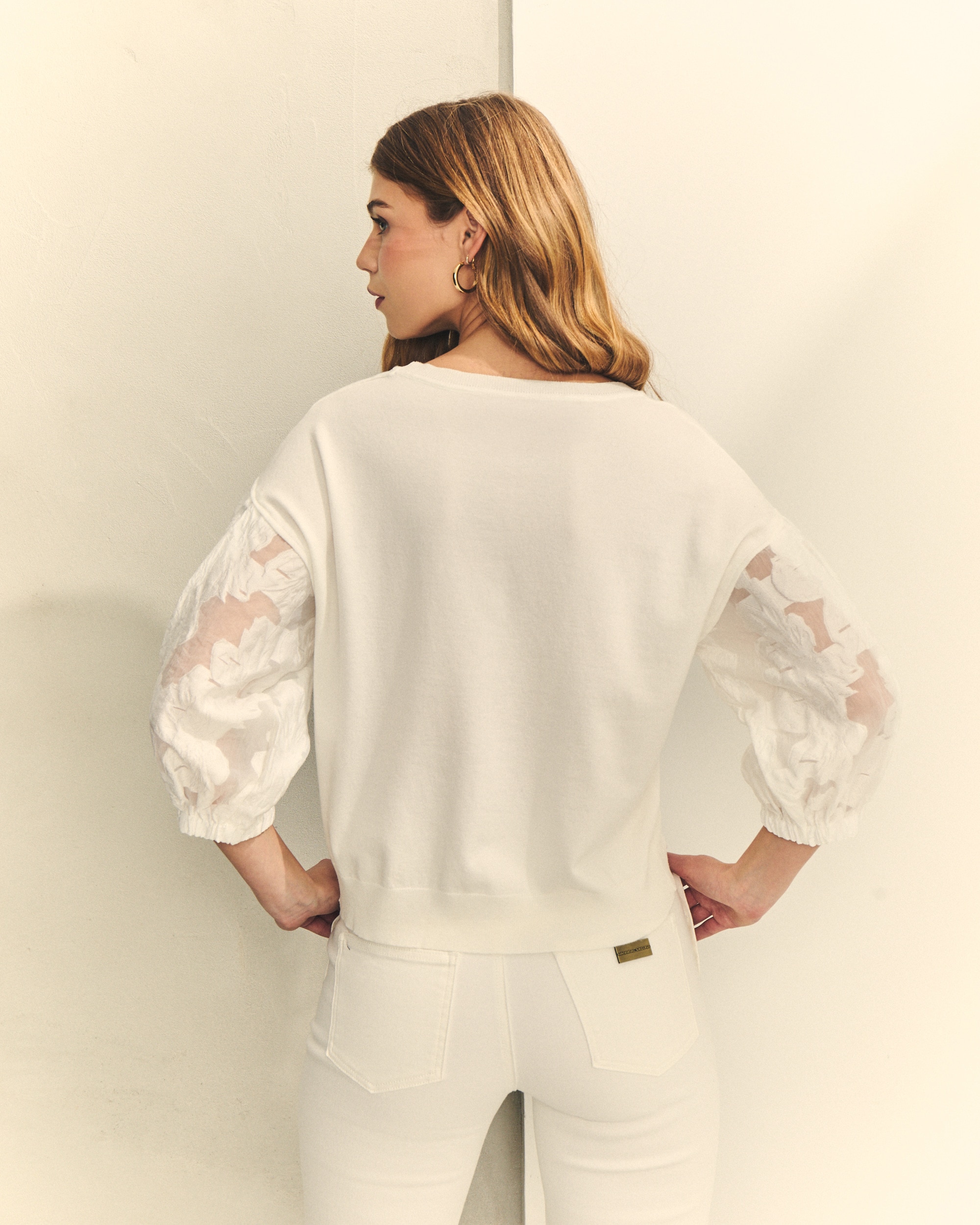 Camisola de Malha com Mangas Branco-3