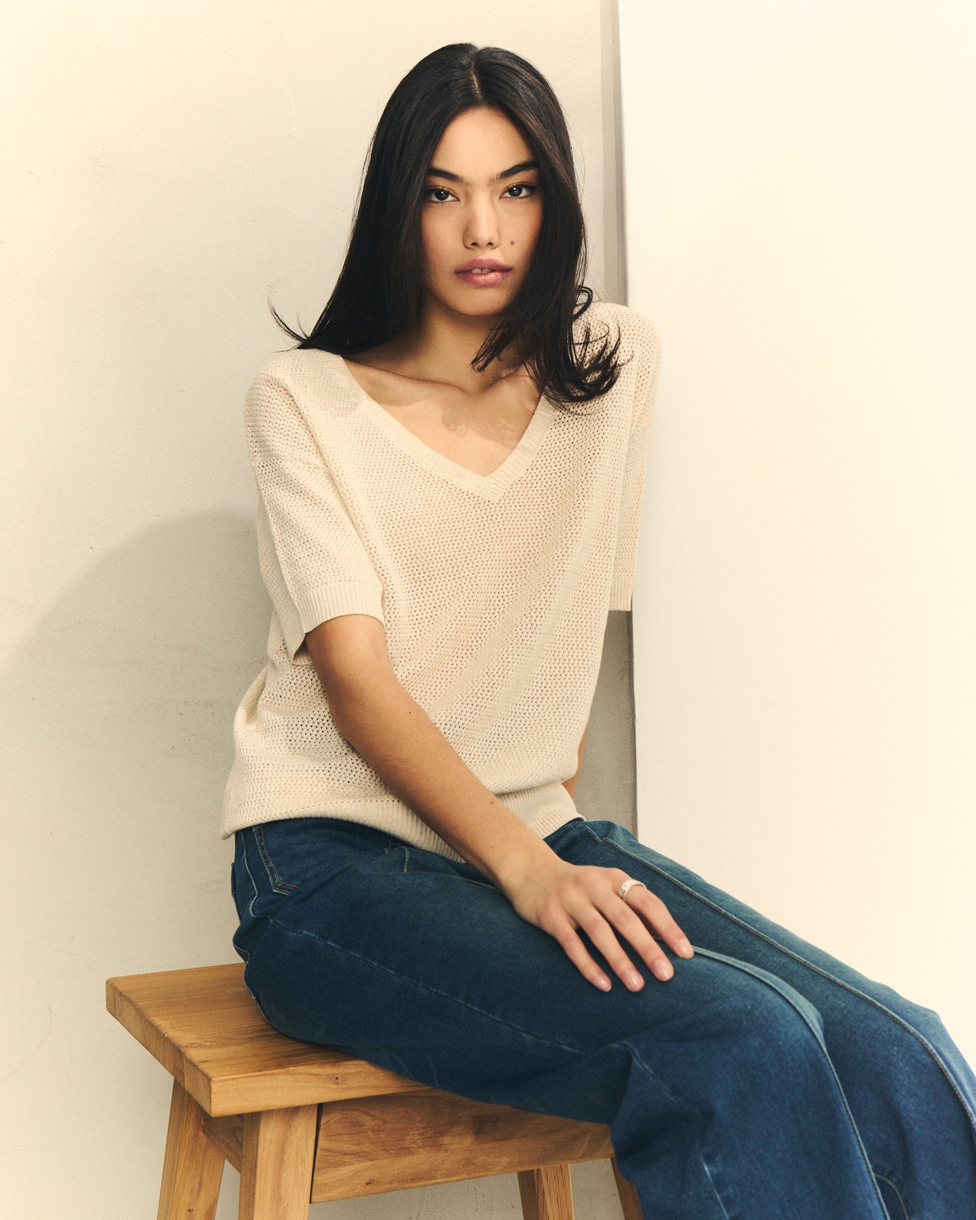 Camisola de Malha com Perfurados Cru-2