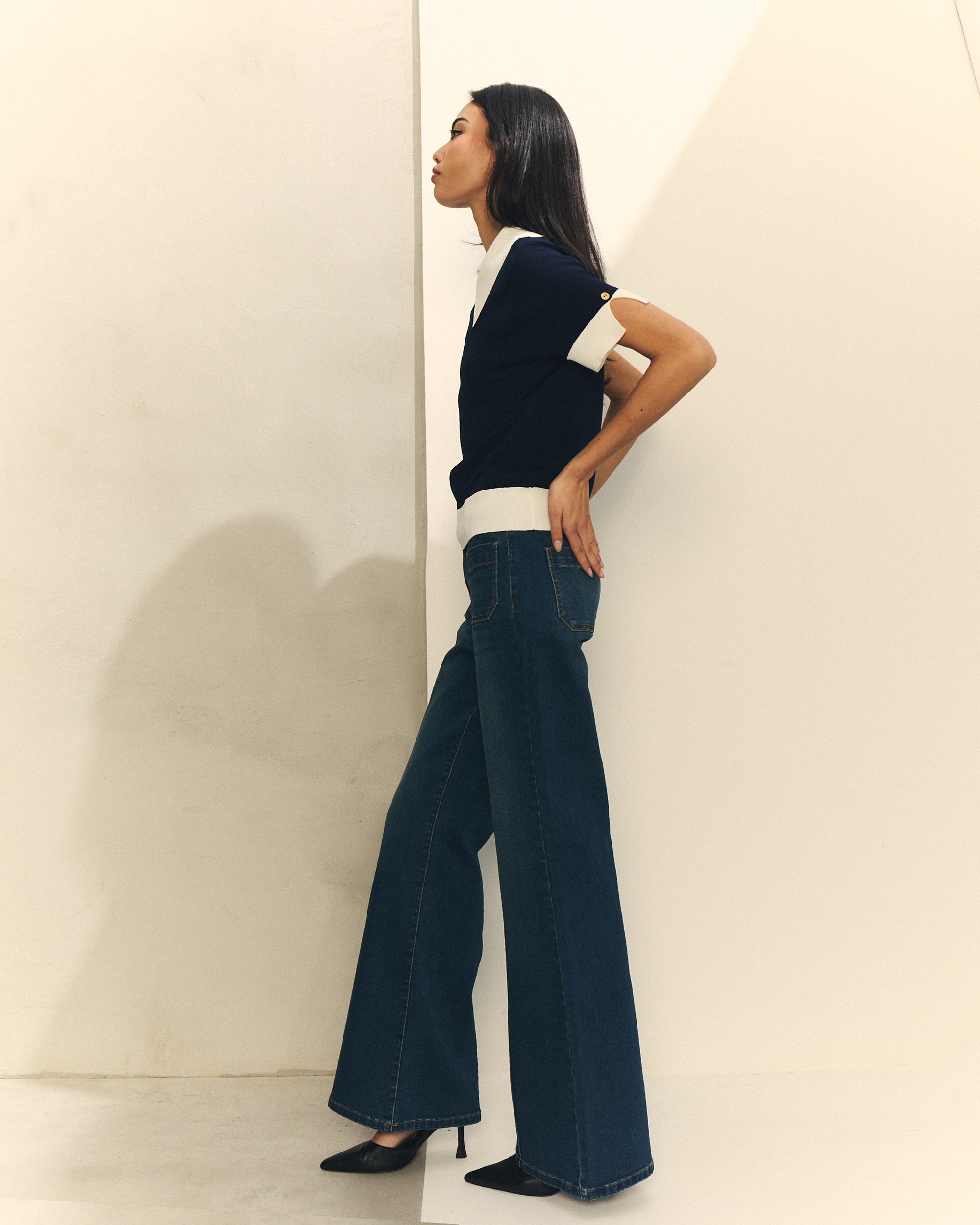 Jeans À Boca de Sino Denim Acampanado de Corte Acampanado Azul denim-2