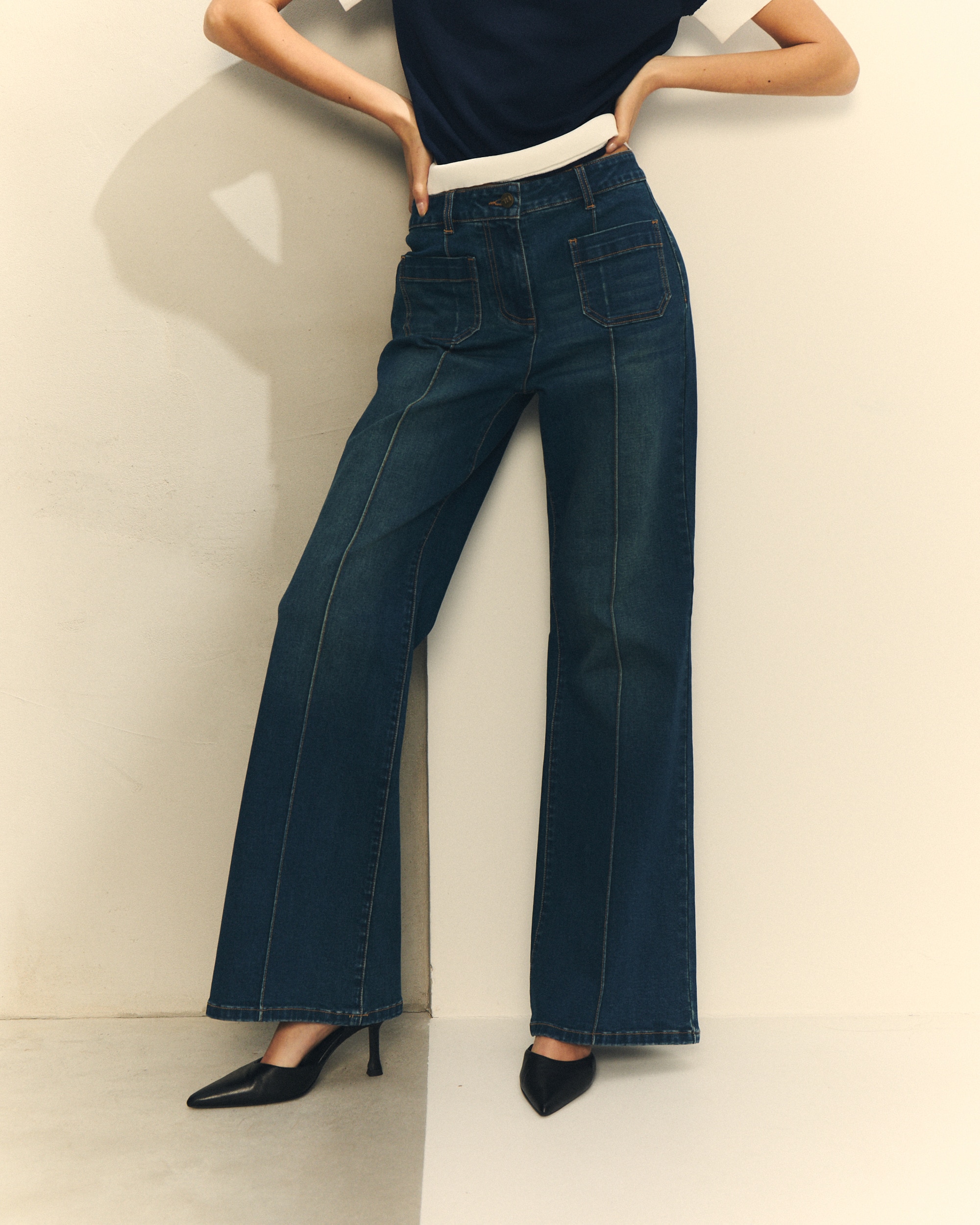 Jeans À Boca de Sino Denim Acampanado de Corte Acampanado Azul denim-3