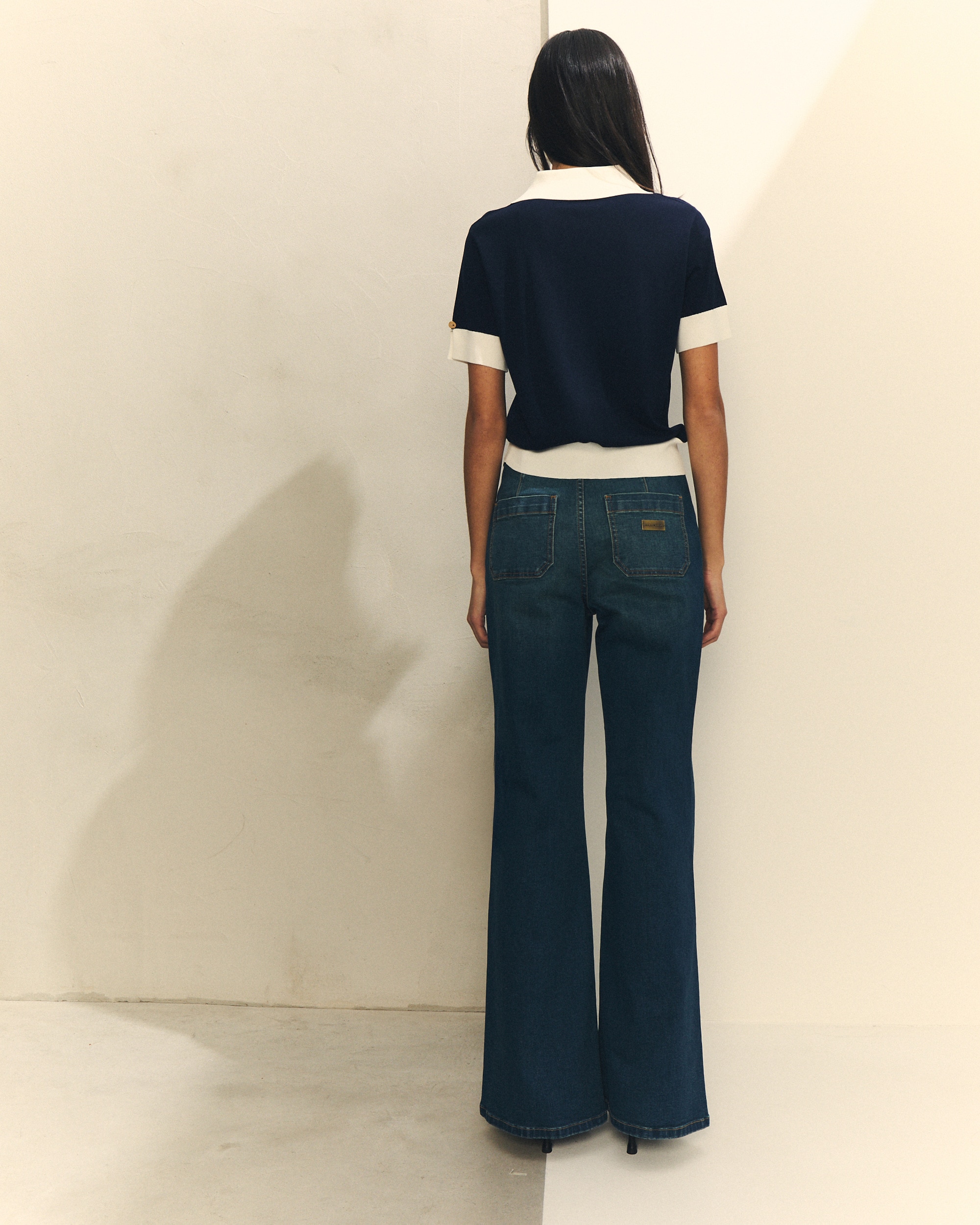 Jeans À Boca de Sino Denim Acampanado de Corte Acampanado Azul denim-4