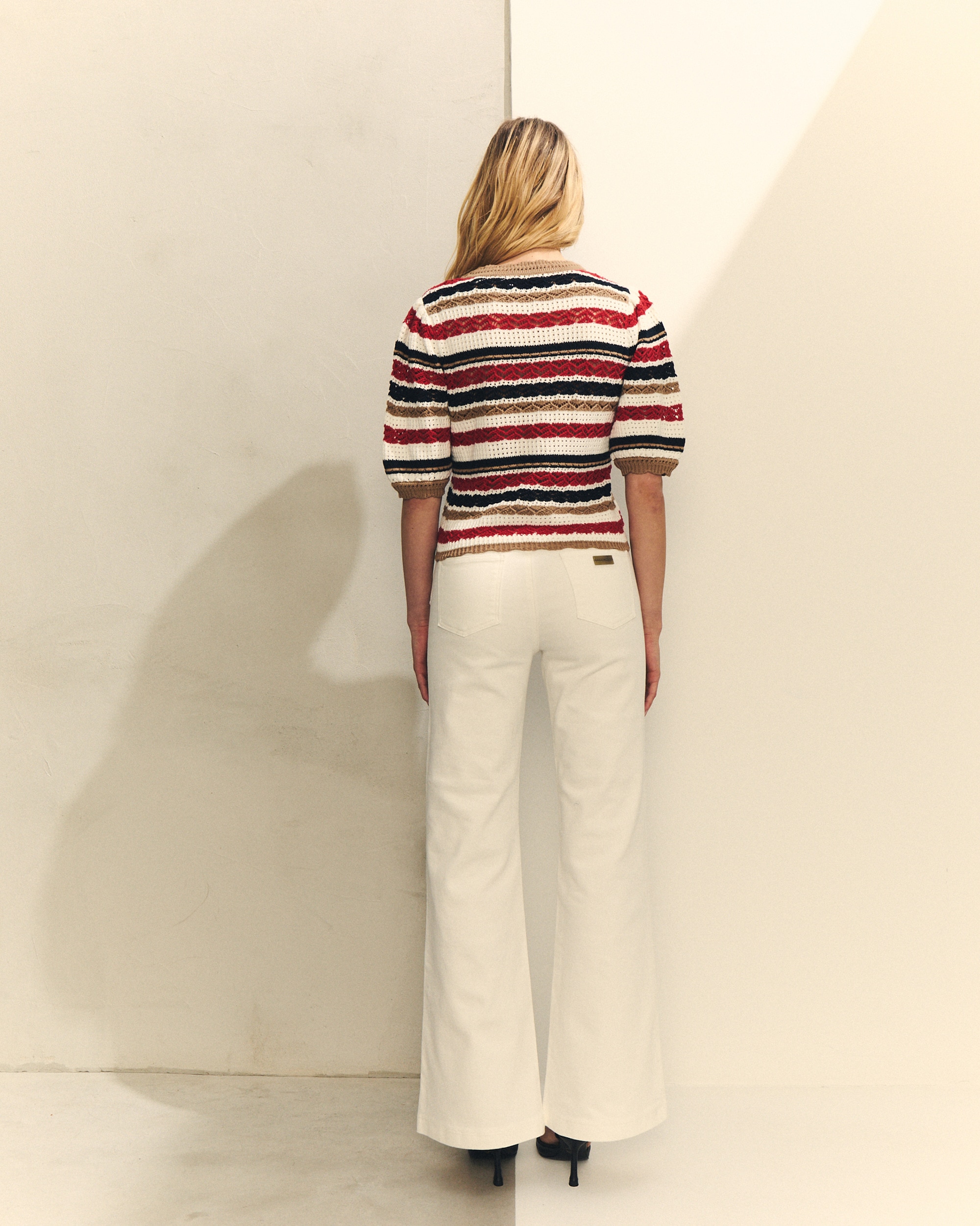 Jeans À Boca de Sino Denim de Corte Acampanado Branco-3