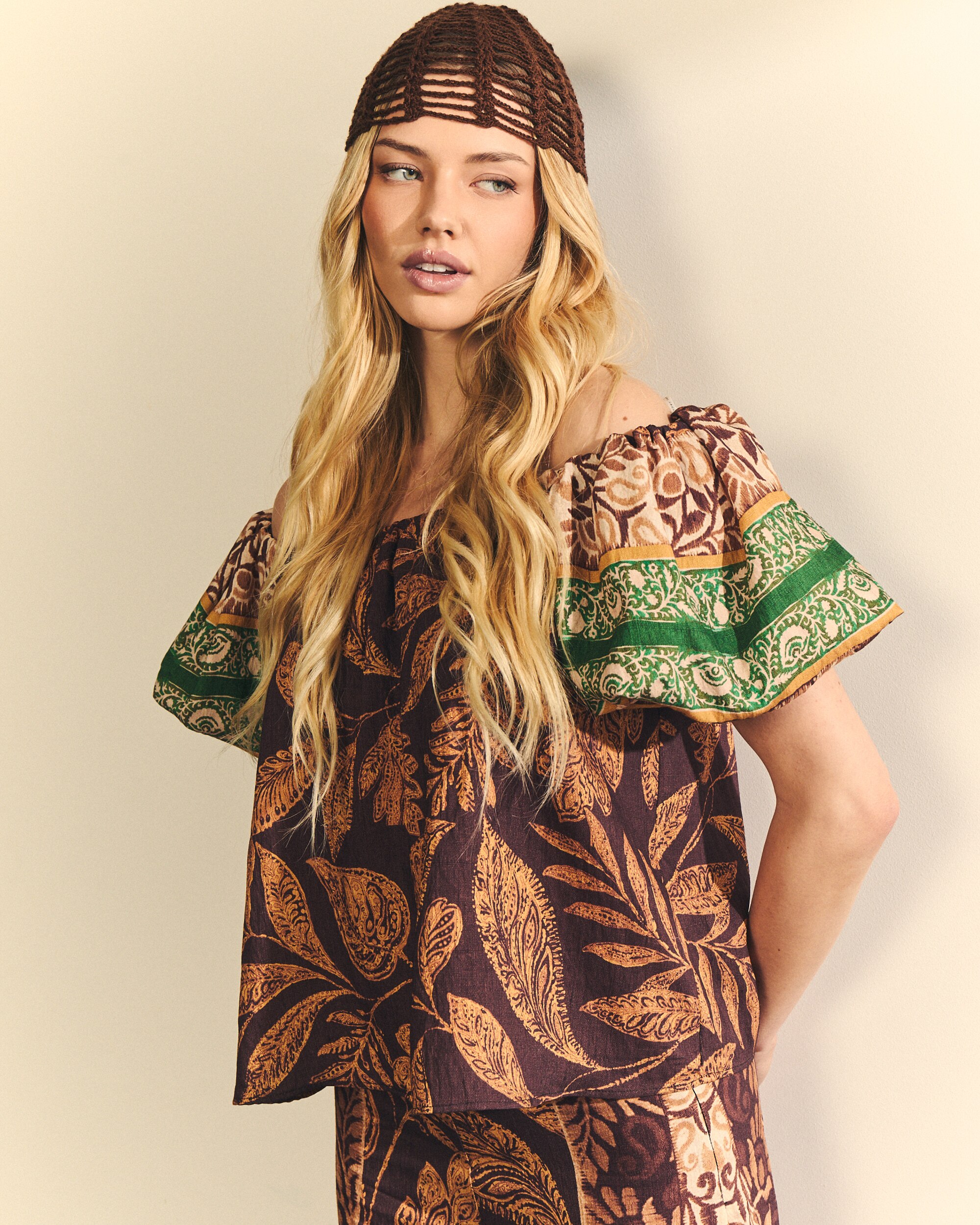 Blusa com Mangas Abalonadas Castanho-escuro-2