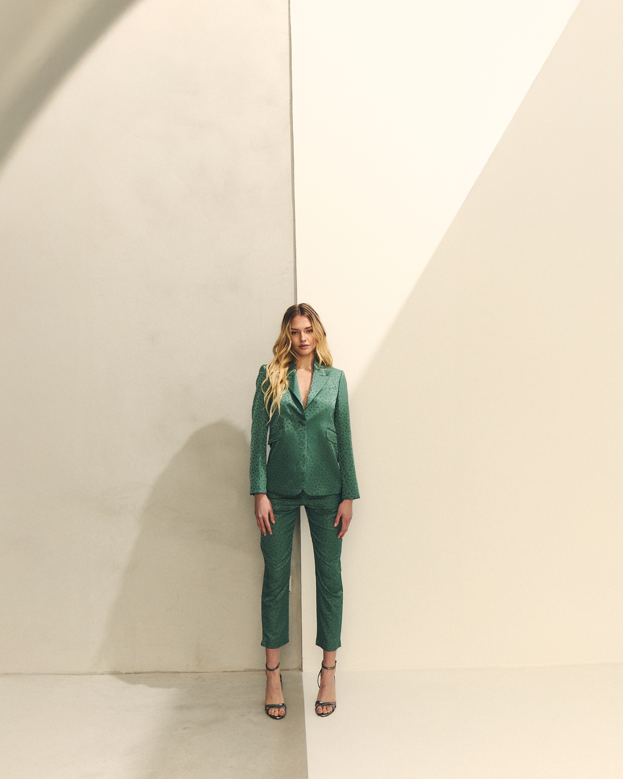 Casaco de Fato com Tecido Jacquard Verde-4